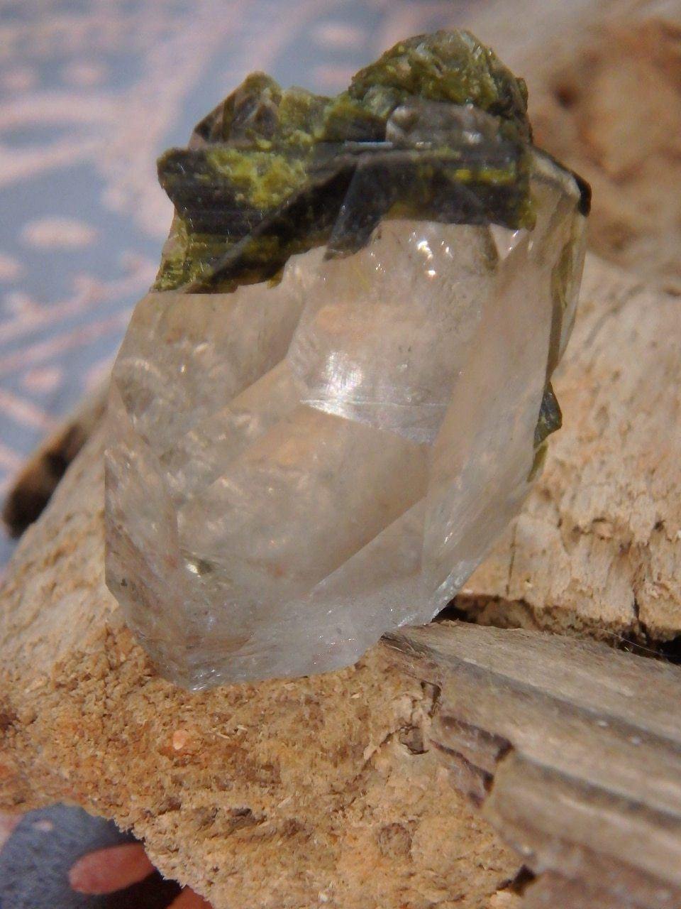  Brilliant Clear Quartz & Epidot Hand Held Specimen from Brazil