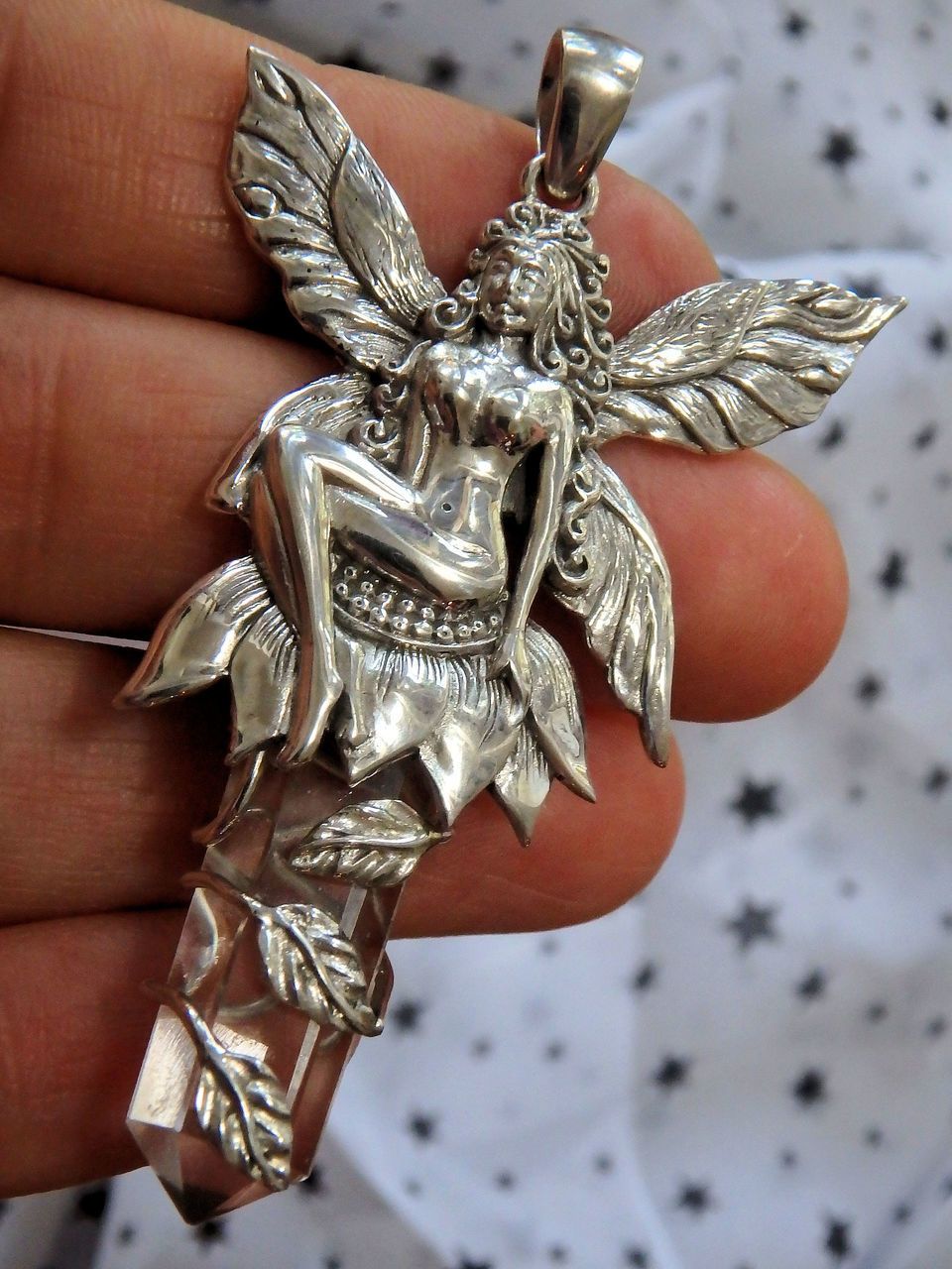 Mystical Fairy & Clear Quartz Point Pendant in Sterling Silver (Includes Silver Chain) REDUCED - Earth Family Crystals