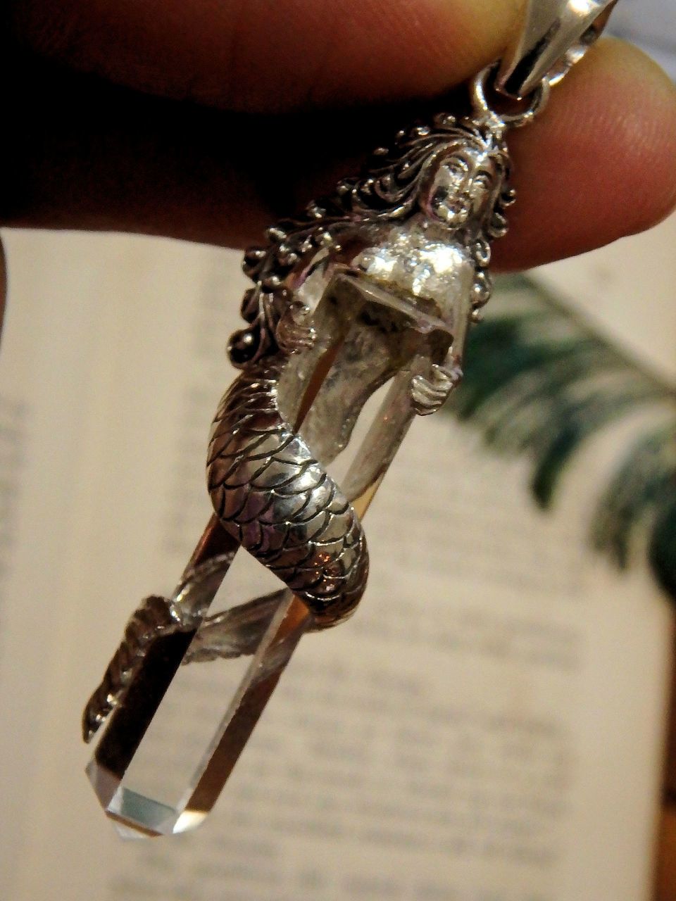 Lovely Mermaid & Clear Quartz Point Pendant in Sterling Silver (Includes Silver Chain) REDUCED - Earth Family Crystals
