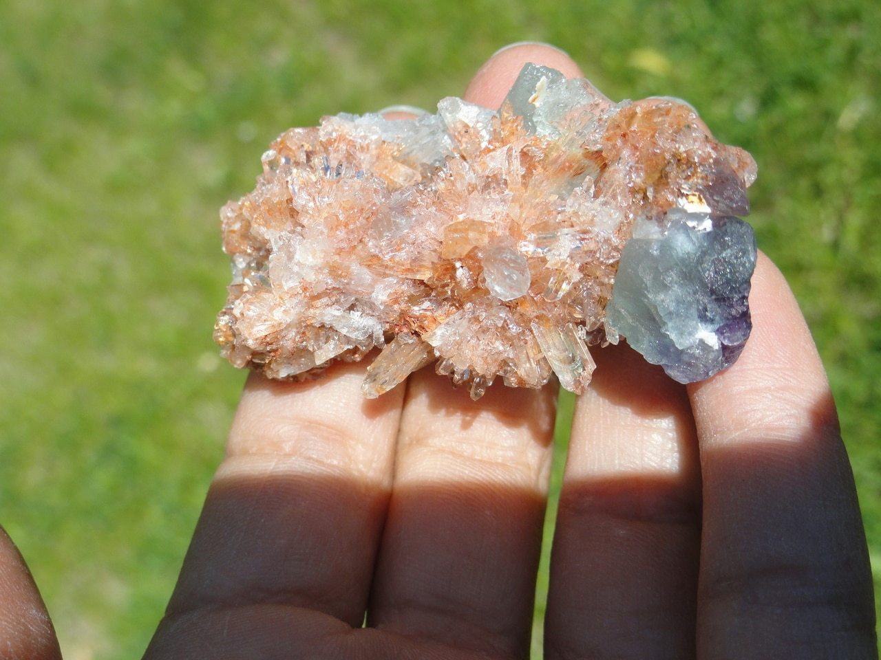  CREEDITE CLUSTER WITH FLUORITE INCLUSIONS*