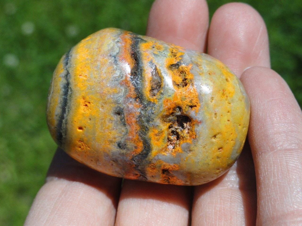  BUMBLE BEE JASPER PALM STONE~ Stone of  Telepathic Communication
