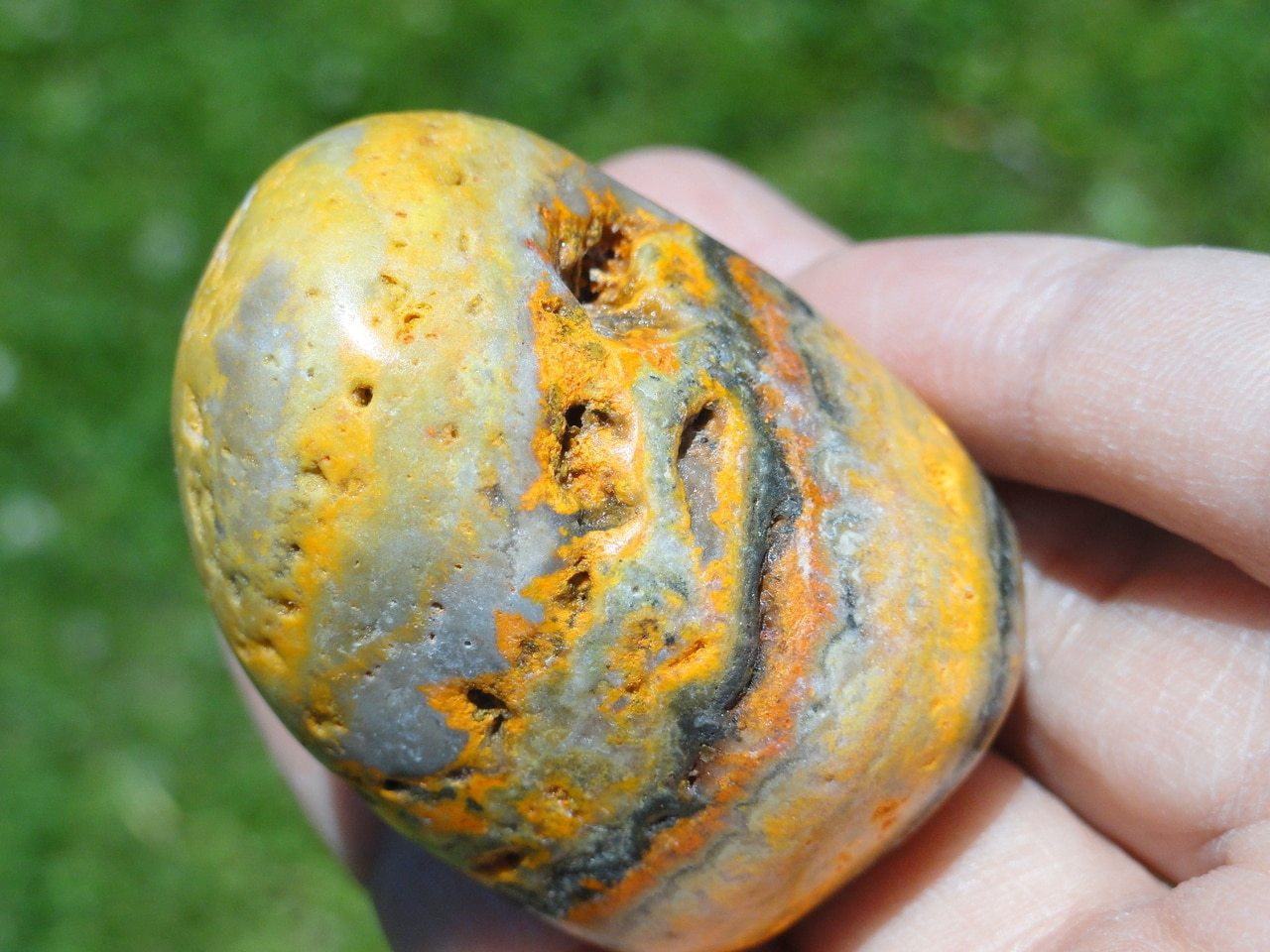  BUMBLE BEE JASPER PALM STONE~ Stone of  Telepathic Communication