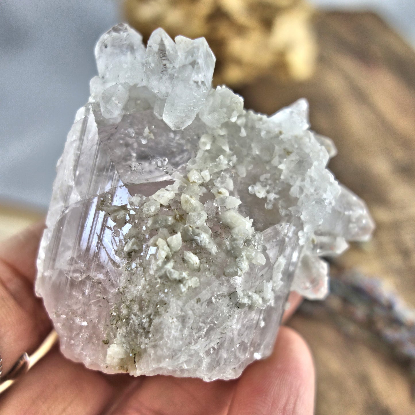 One of a Kind Pink Danburite Crusted with Mini Danburite & Quartz Baby Points