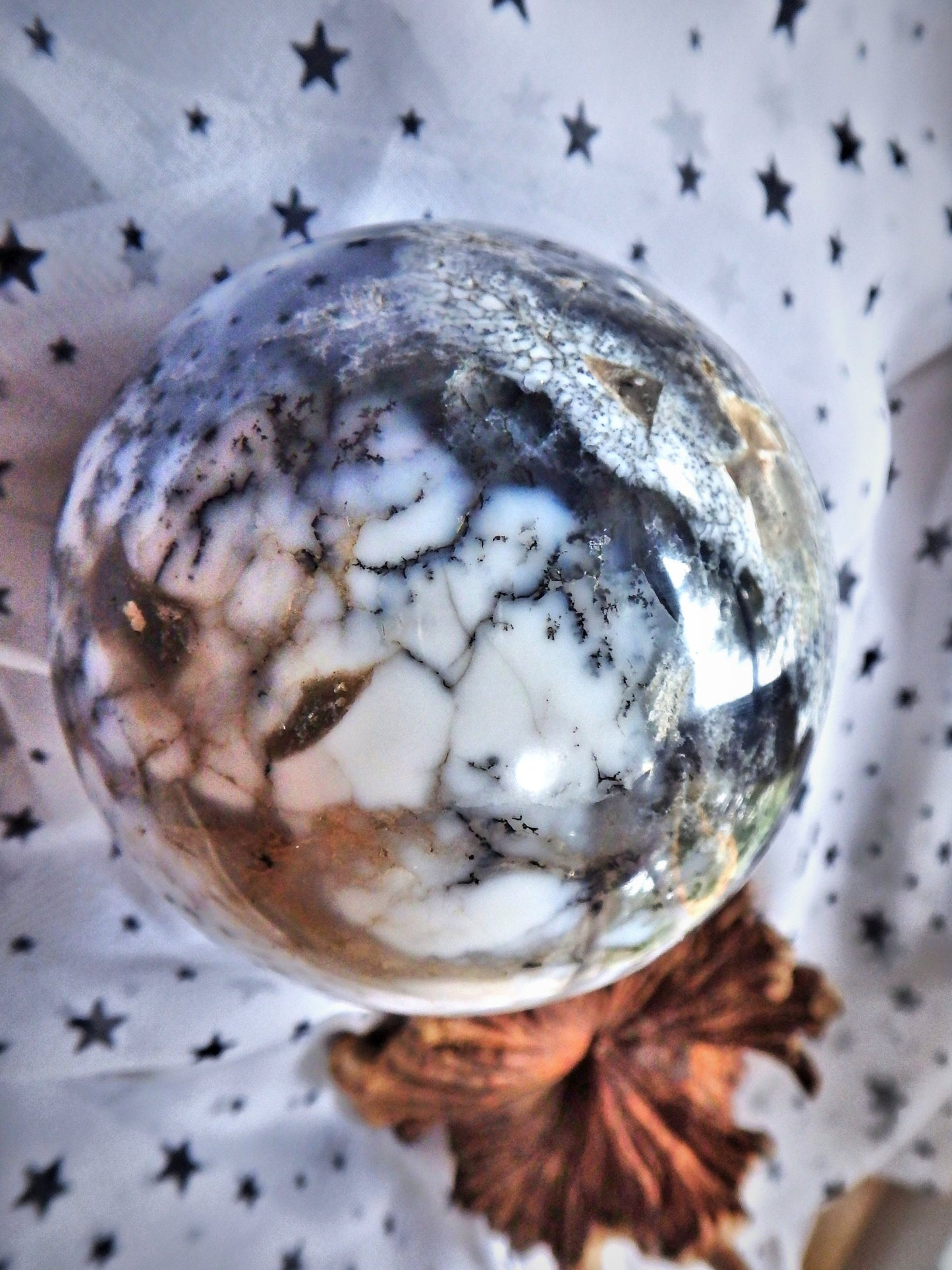 Incredible Creamy White & Black Patterns XL Dendritic Agate Sphere From Turkey - Metiz Tier Price