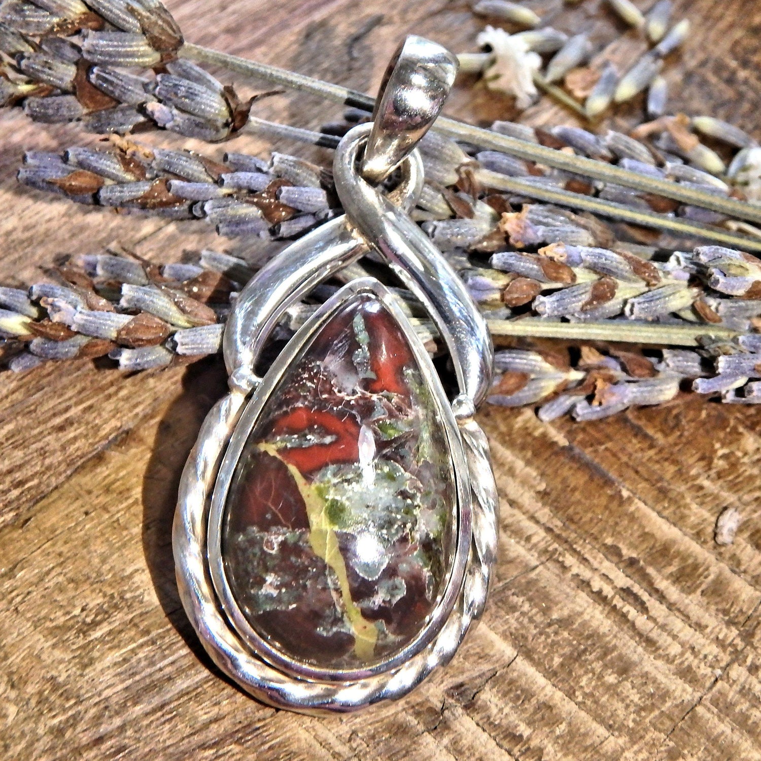  Dragon Blood Jasper Sterling Silver Pendant (Includes Silver Chain)