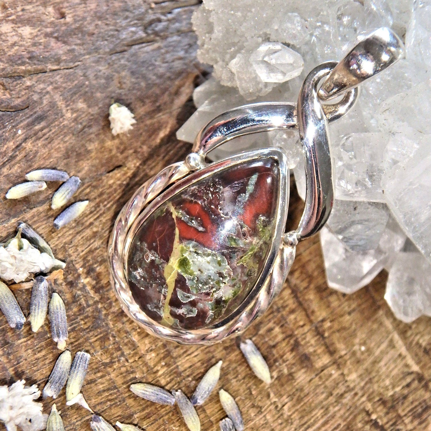  Dragon Blood Jasper Sterling Silver Pendant (Includes Silver Chain)