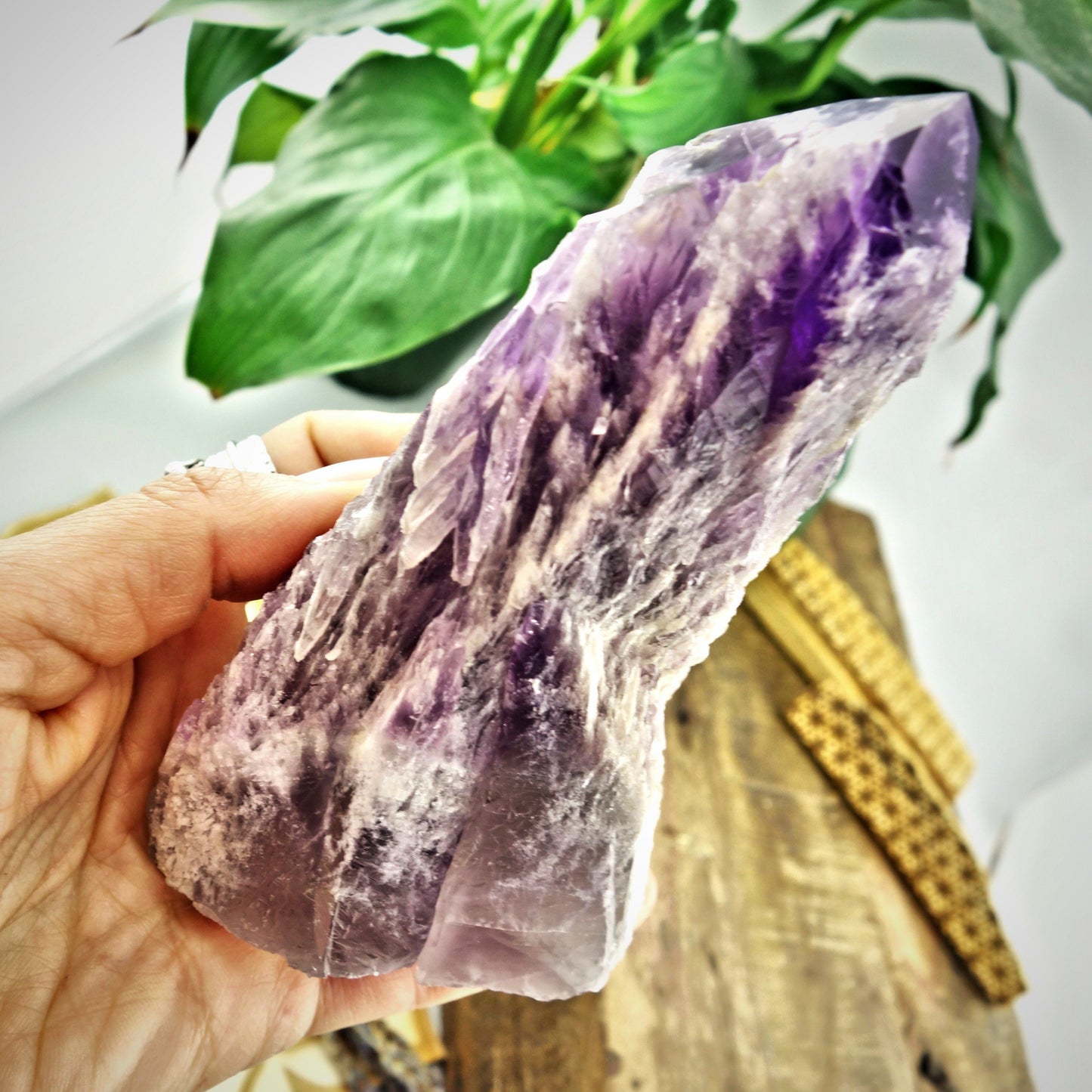  Chunky Elestial Phantom Amethyst Point Self Standing Specimen From Bahia, Brazil