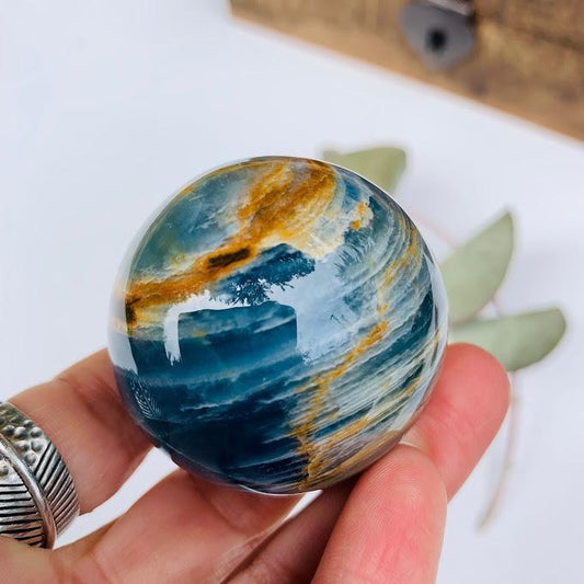  Amazing Patterns Lemurian Aquatine Blue Calcite Sphere from Argentina #3