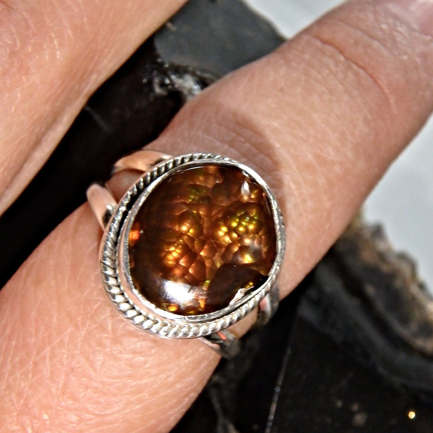  Bubbles of Color Mexican Fire Agate  Gemstone Ring in Sterling Silver (Size 8)