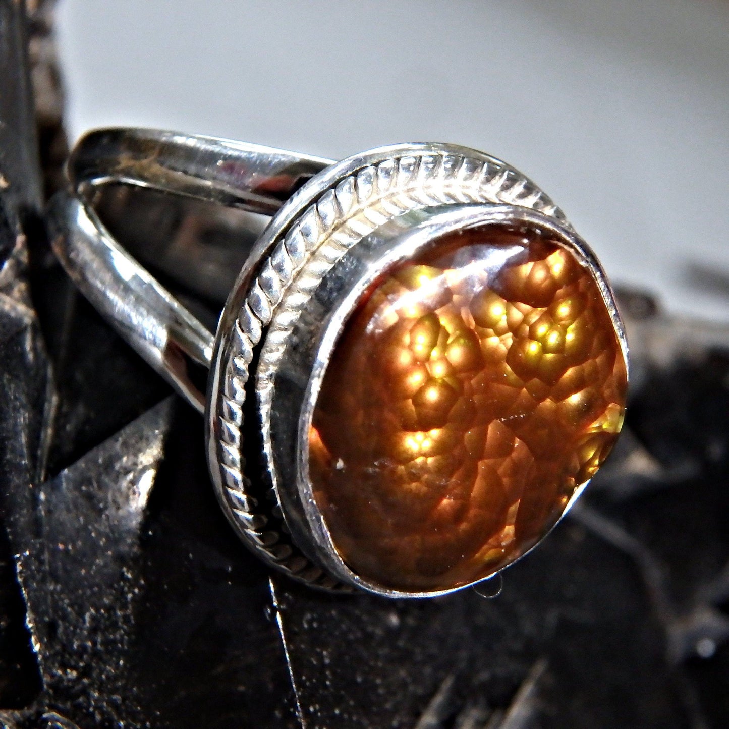  Bubbles of Color Mexican Fire Agate  Gemstone Ring in Sterling Silver (Size 8)