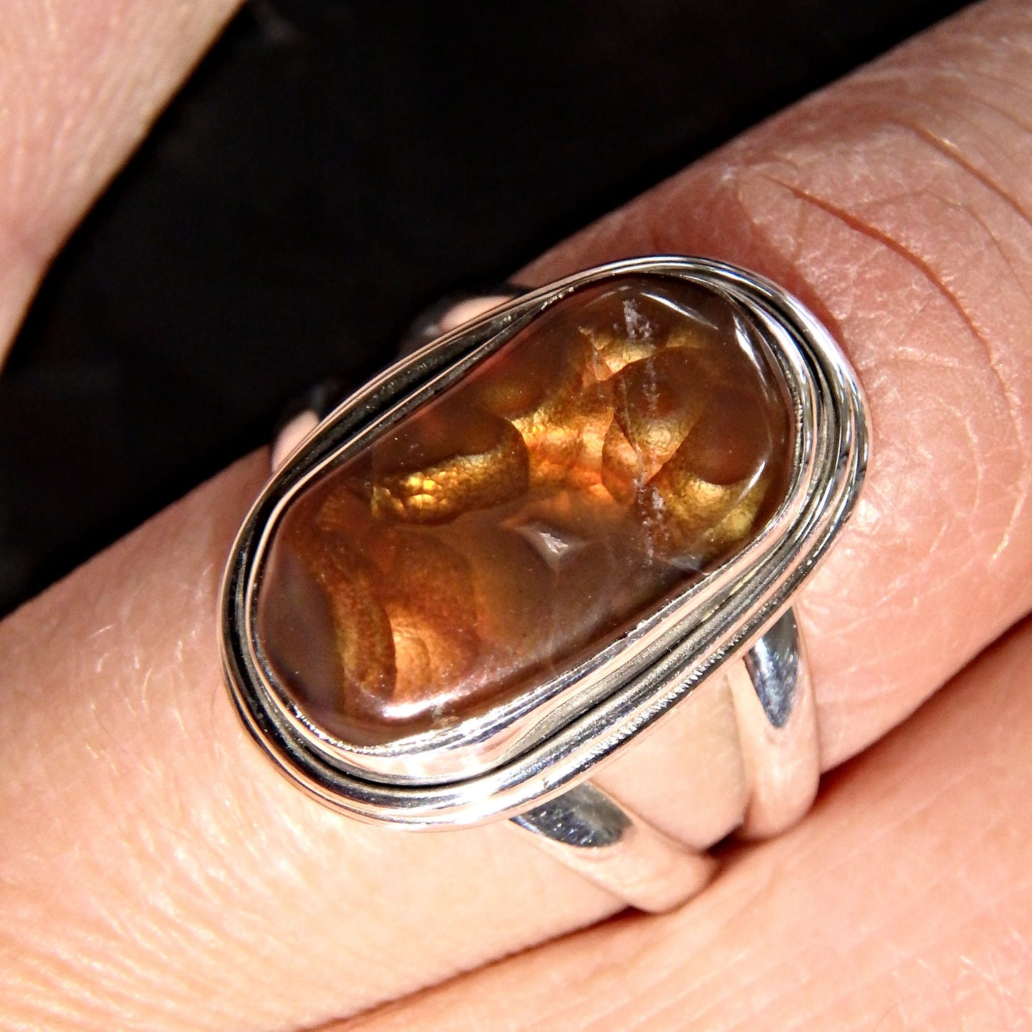 Mexican Fire Agate  Gemstone Ring in Sterling Silver (Size 7) - Earth Family Crystals