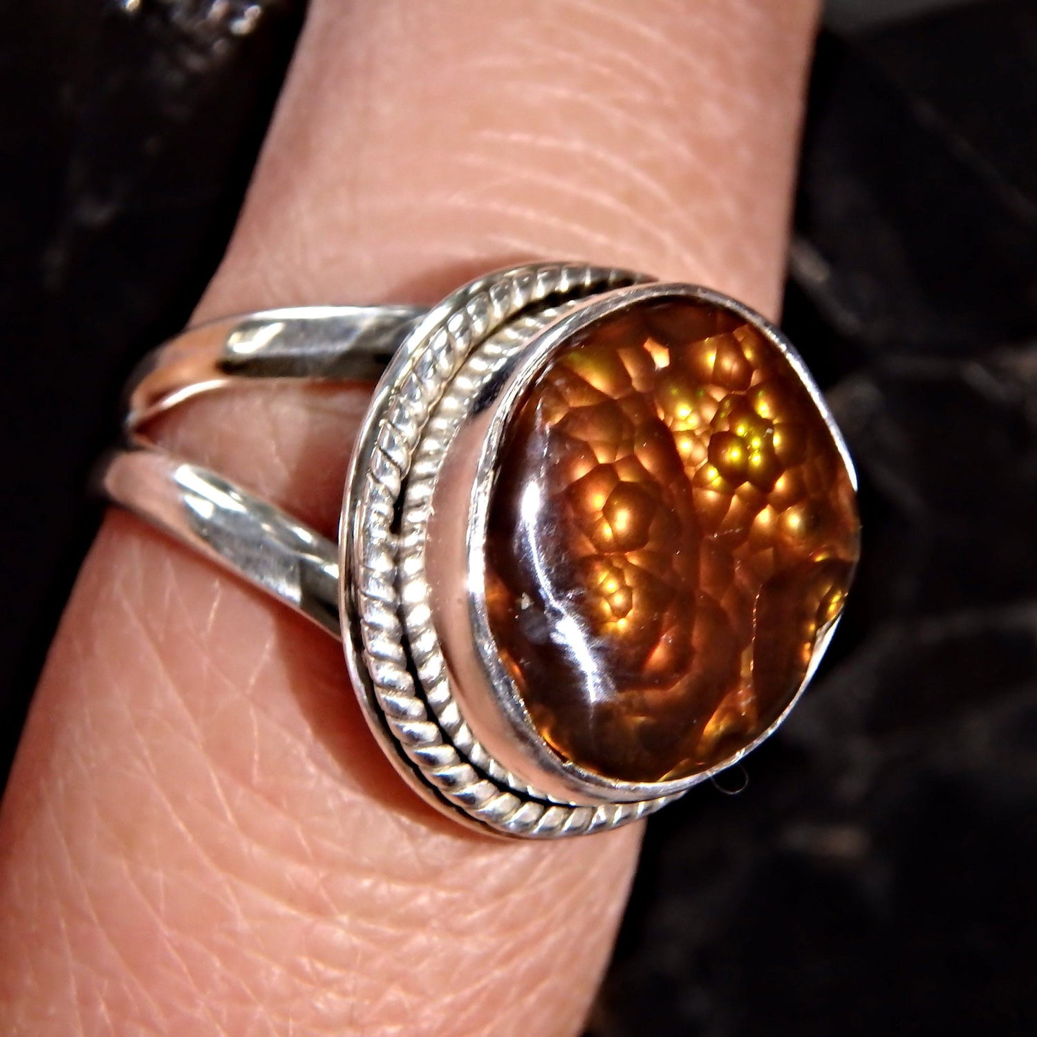  Bubbles of Color Mexican Fire Agate  Gemstone Ring in Sterling Silver (Size 8)