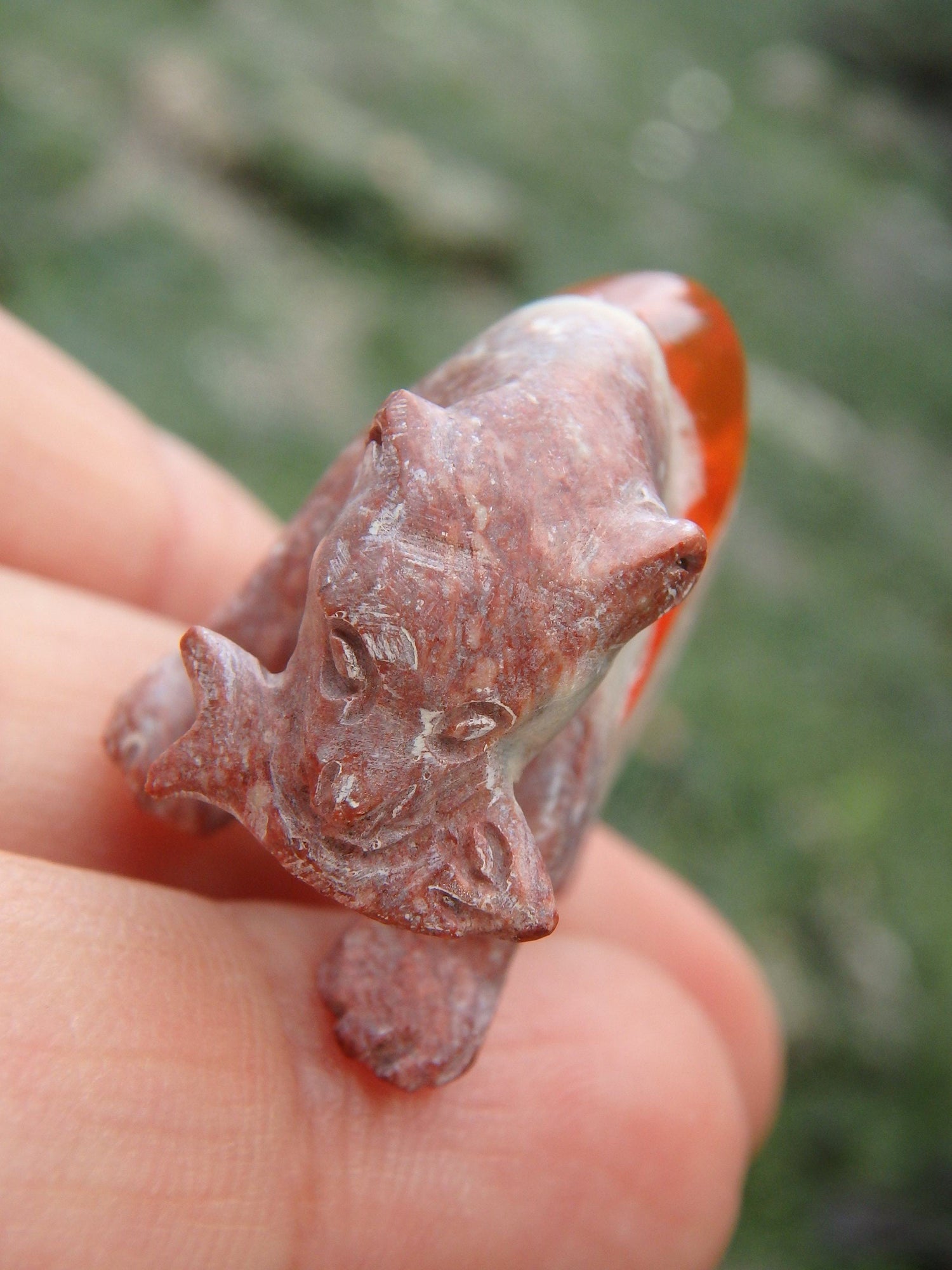 Cute Bear & Fish Mexican Fire Opal Carving
