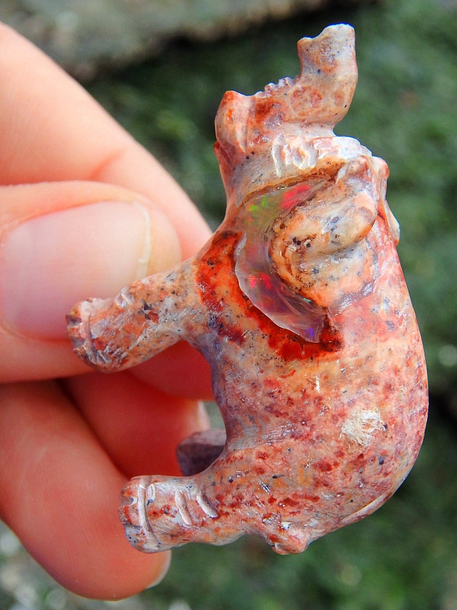  Delightful Flashes Mexican Fire Opal Elephant Carving