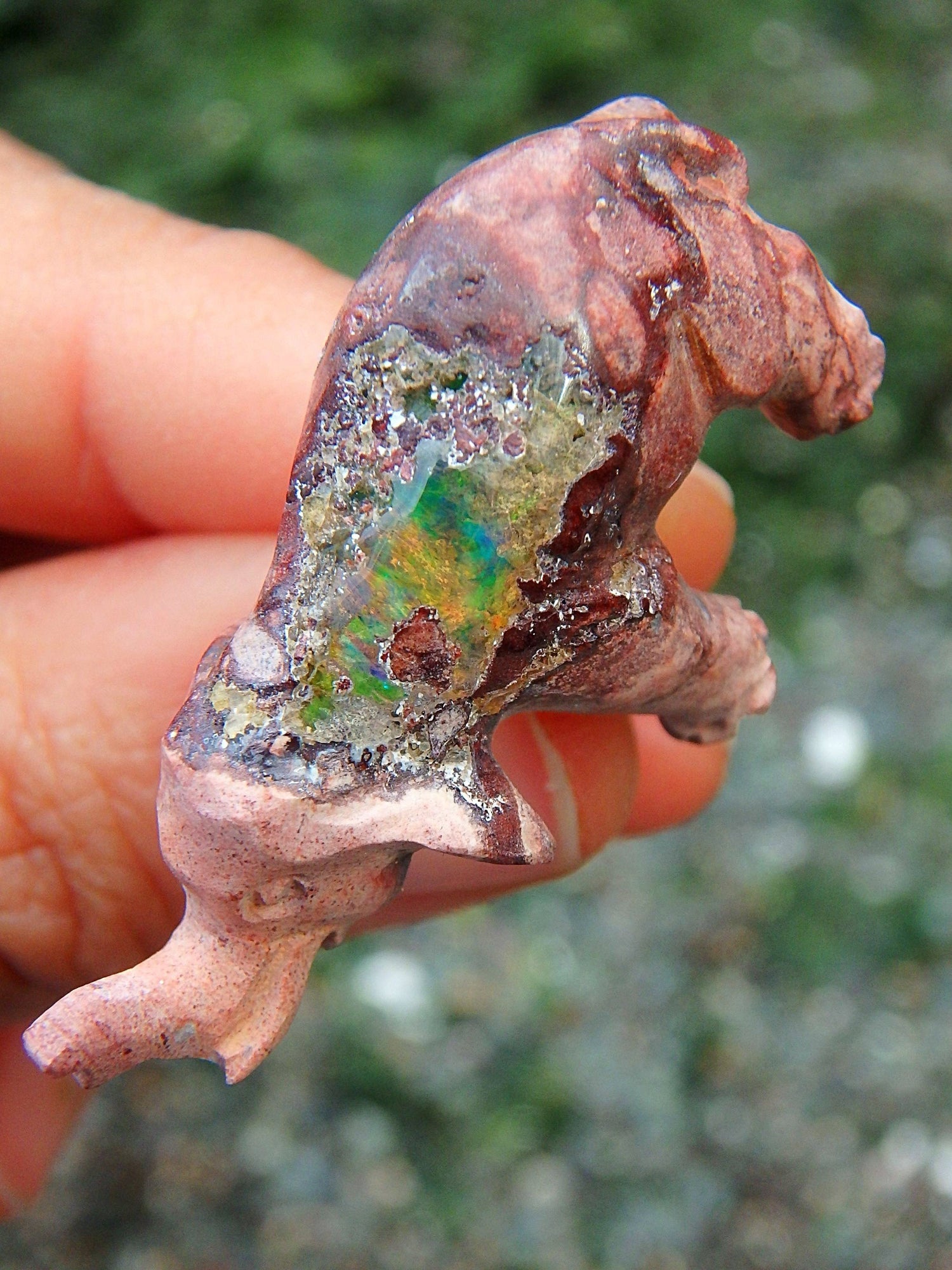  Blue & Green Flashes Mexican Fire Opal Elephant Carving