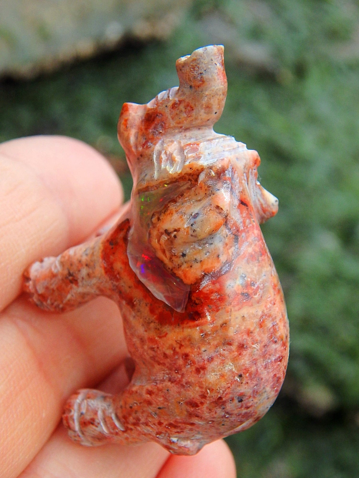  Delightful Flashes Mexican Fire Opal Elephant Carving