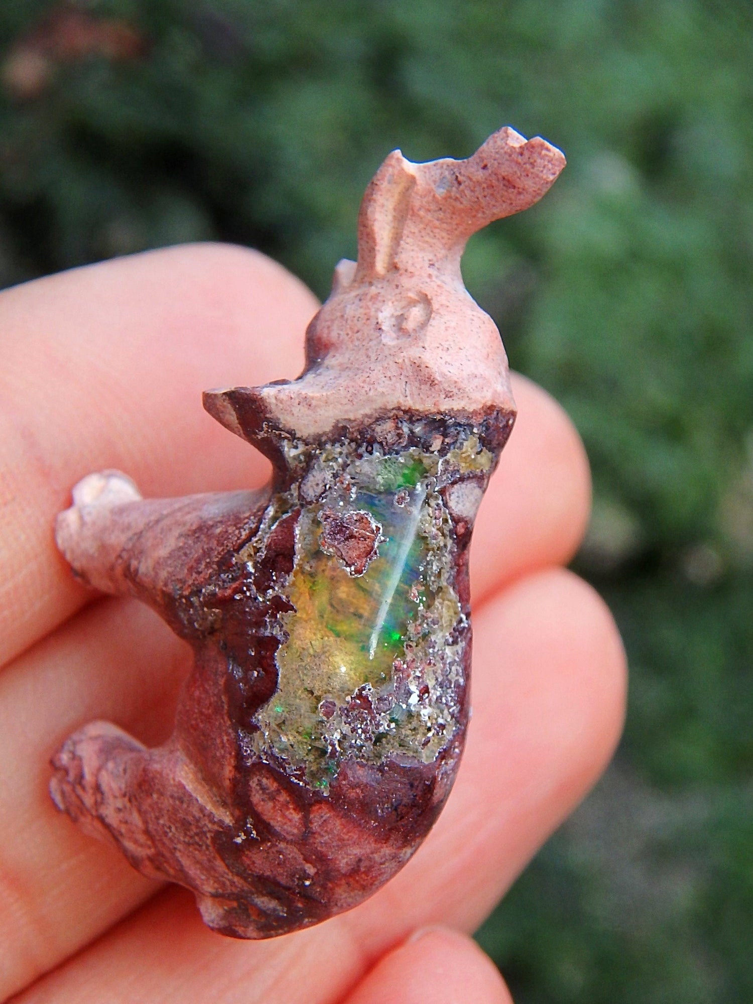  Blue & Green Flashes Mexican Fire Opal Elephant Carving