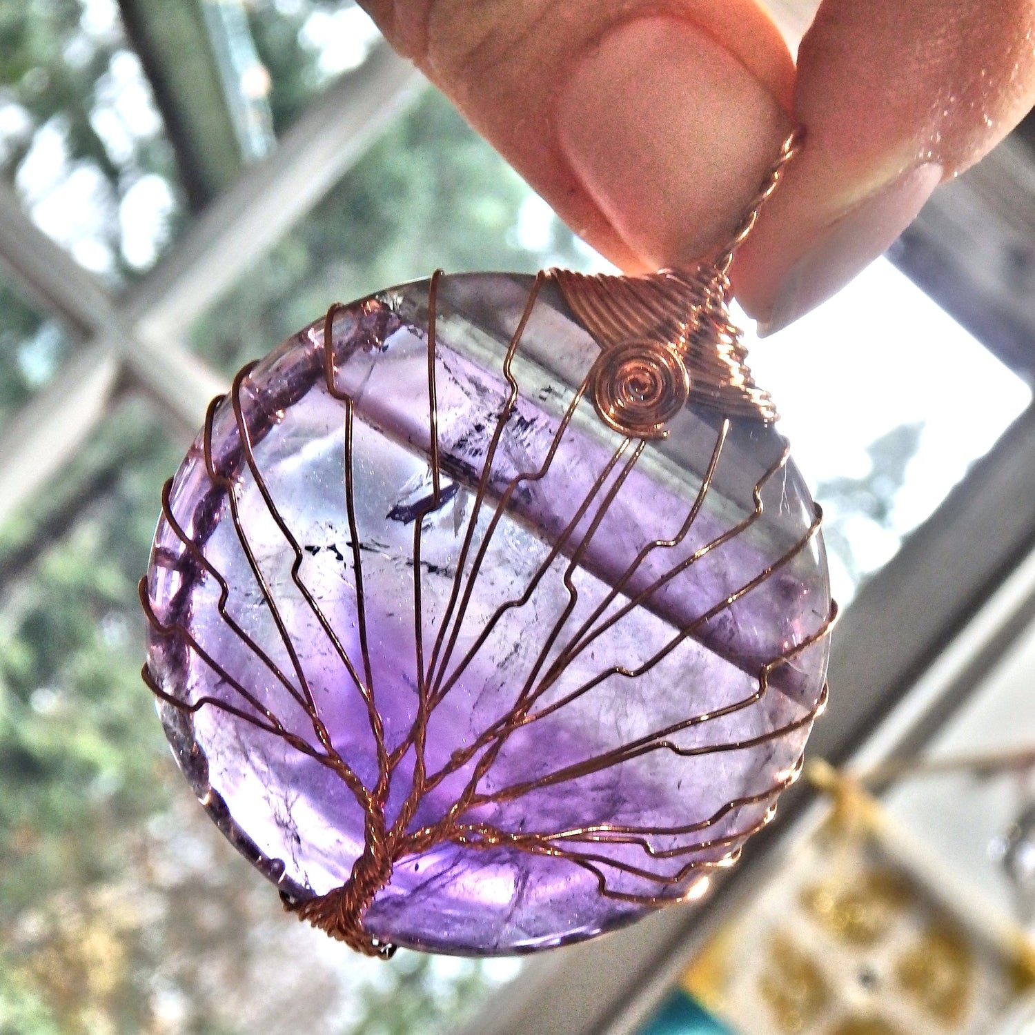 Gorgeous Optical Fluorite Tree of Life Wire Wrapped Pendant - Earth Family Crystals