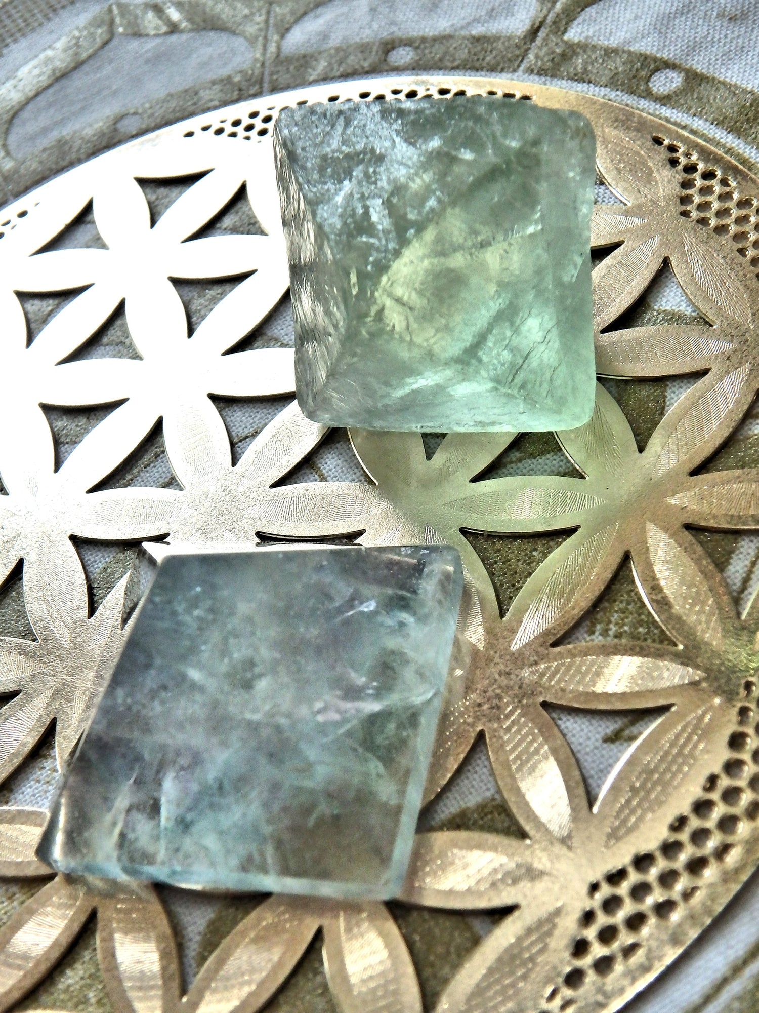 Green Fluorite Set~Polished Pyramid Carving & Natural Octahedron Specimen - Earth Family Crystals