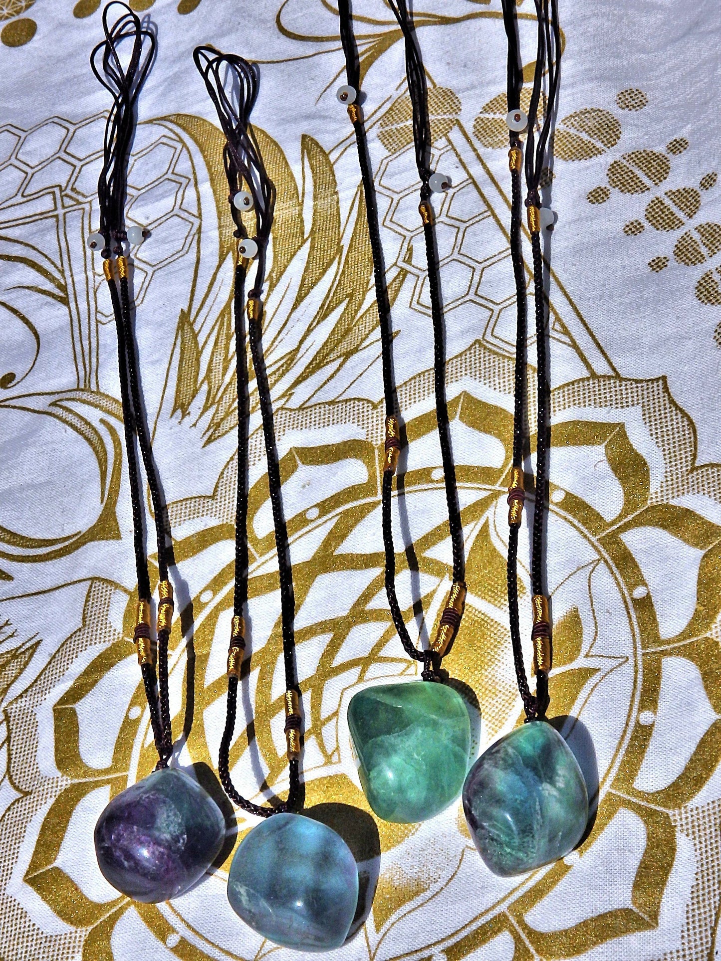  Beautiful Vibrant Polished Fluorite Stone Necklace on Adjustable Cord (1)