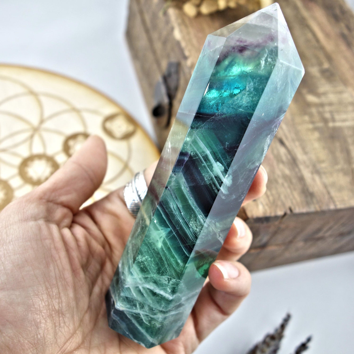  Brilliant Color Contrast Rainbow Fluorite Standing Display Tower