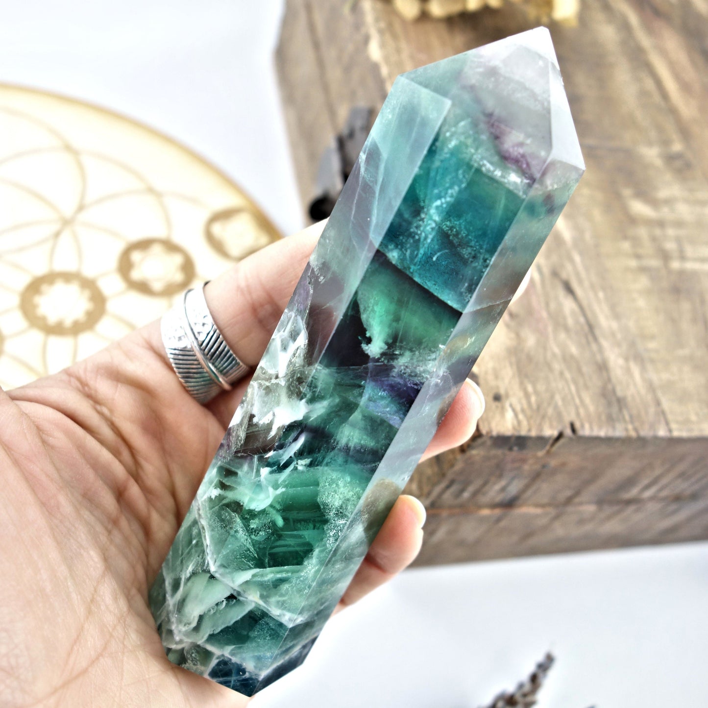  Brilliant Color Contrast Rainbow Fluorite Standing Display Tower