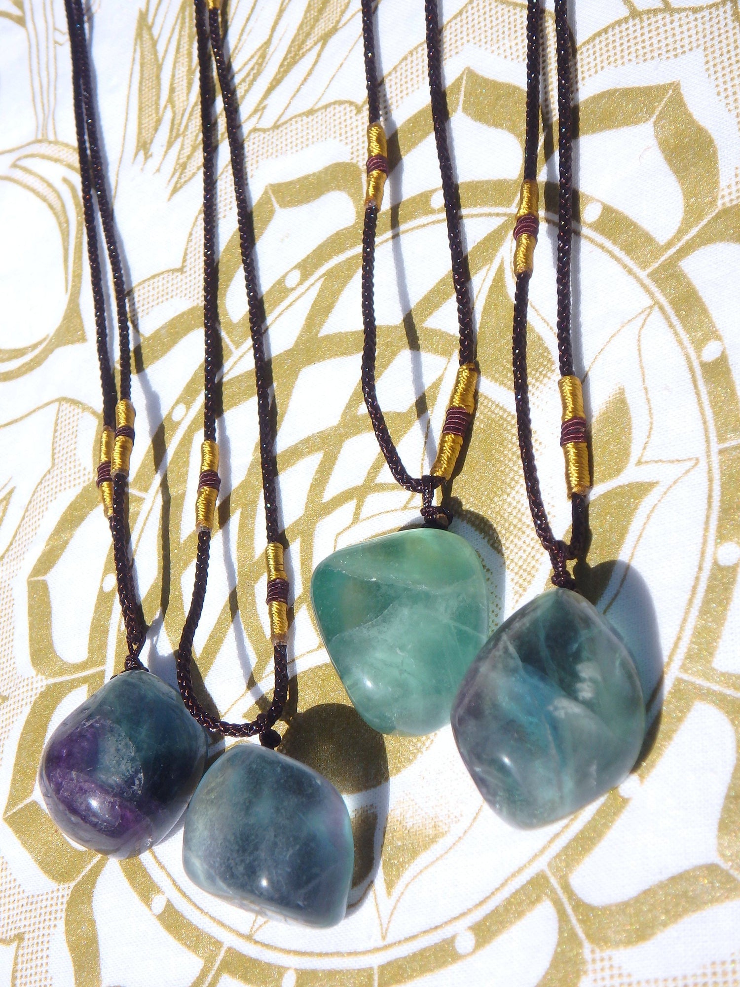  Beautiful Vibrant Polished Fluorite Stone Necklace on Adjustable Cord (1)