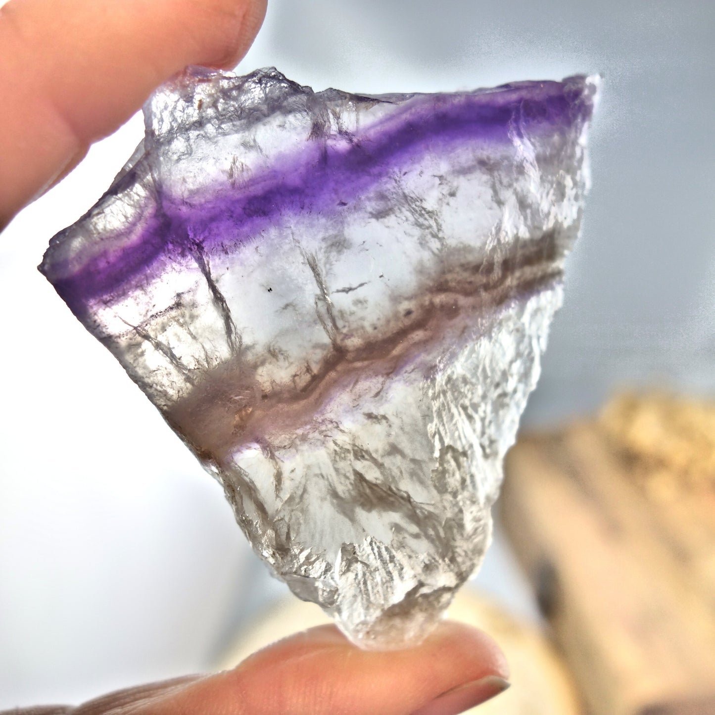Layers of Purple, Pink & Clear Fluorite Partially Polished Slice - Earth Family Crystals