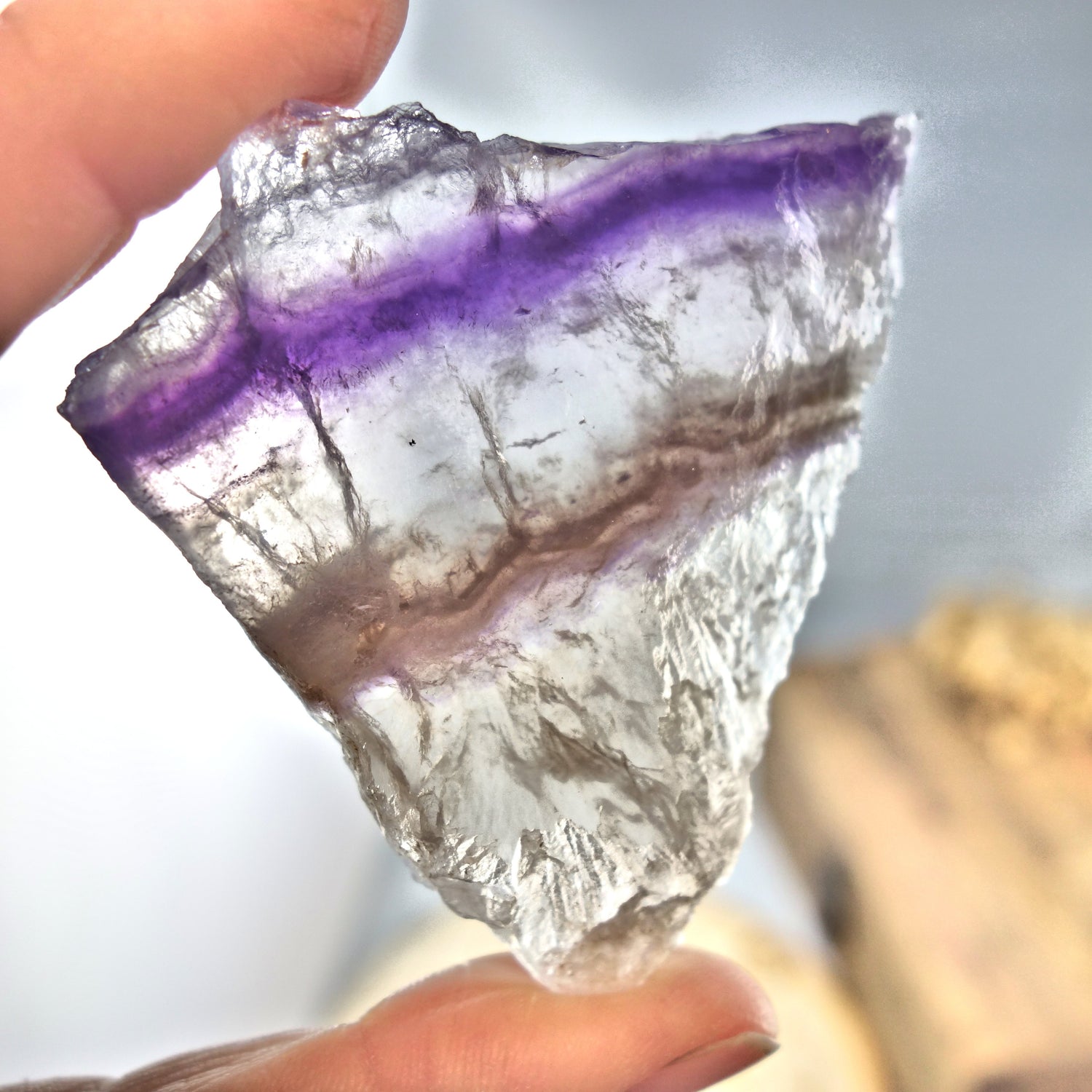 Layers of Purple, Pink & Clear Fluorite Partially Polished Slice - Earth Family Crystals