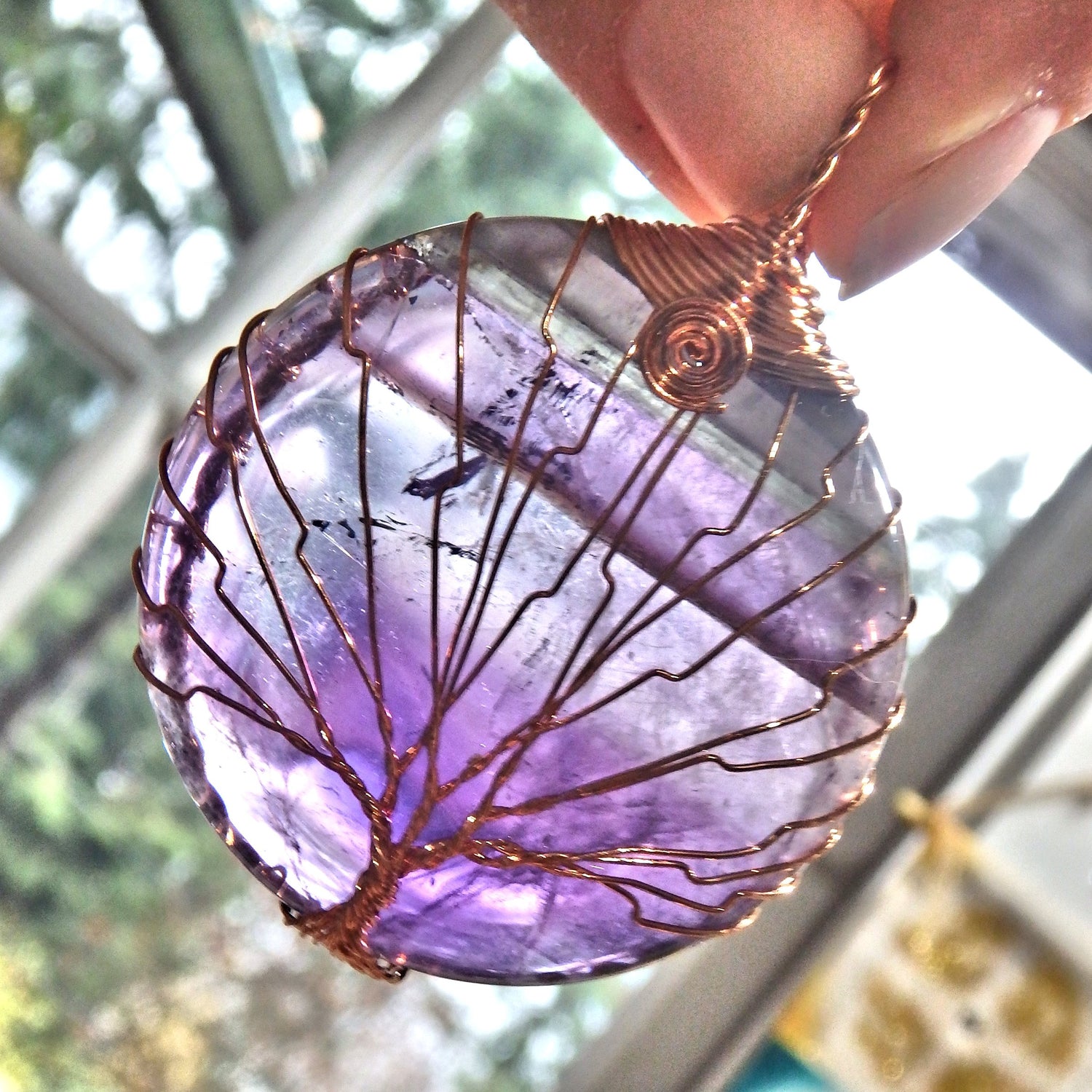 Gorgeous Optical Fluorite Tree of Life Wire Wrapped Pendant - Earth Family Crystals