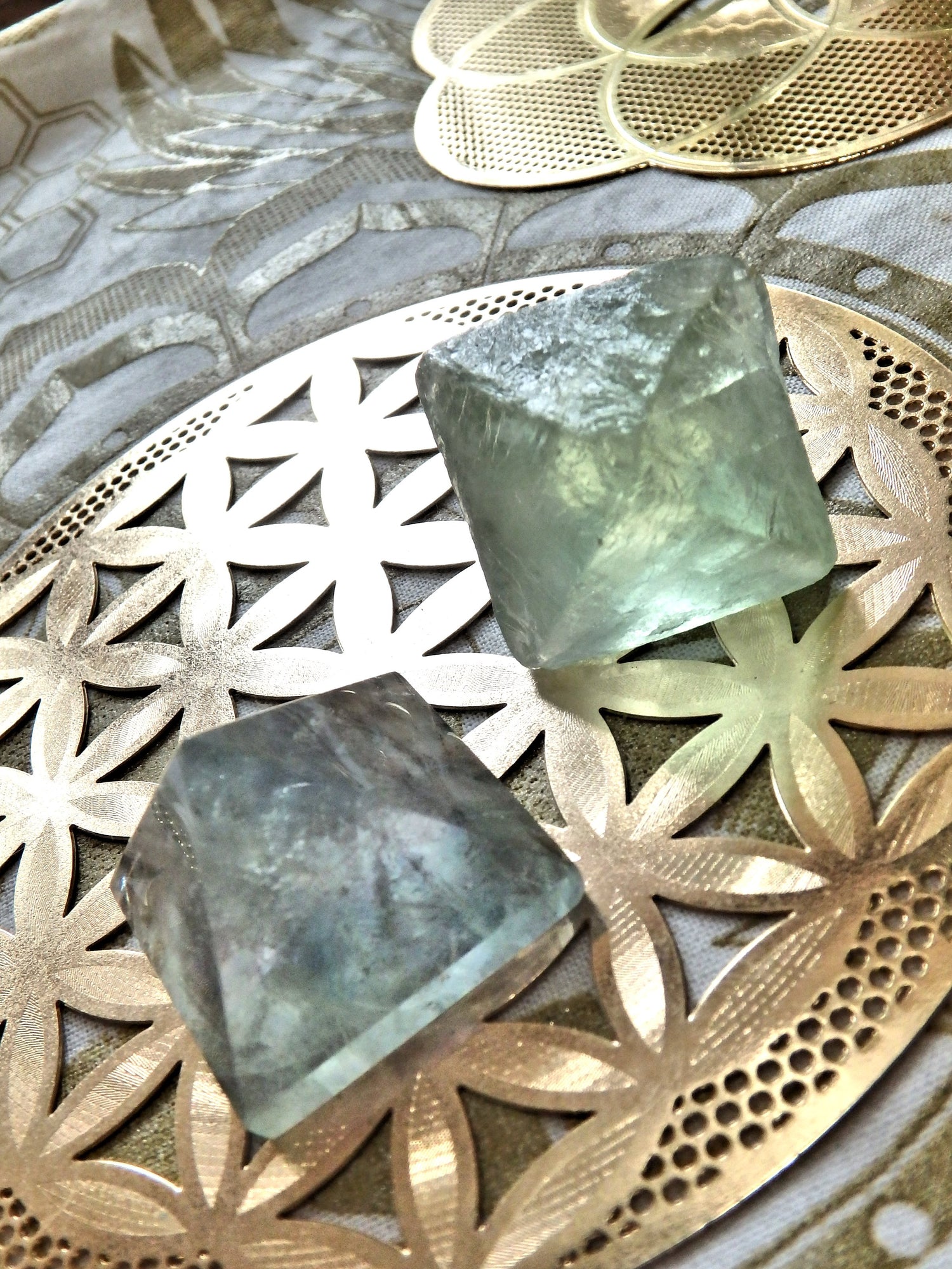 Green Fluorite Set~Polished Pyramid Carving & Natural Octahedron Specimen - Earth Family Crystals