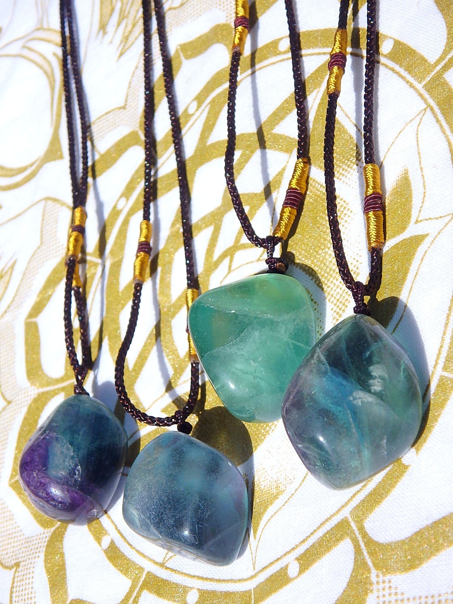  Beautiful Vibrant Polished Fluorite Stone Necklace on Adjustable Cord (1)