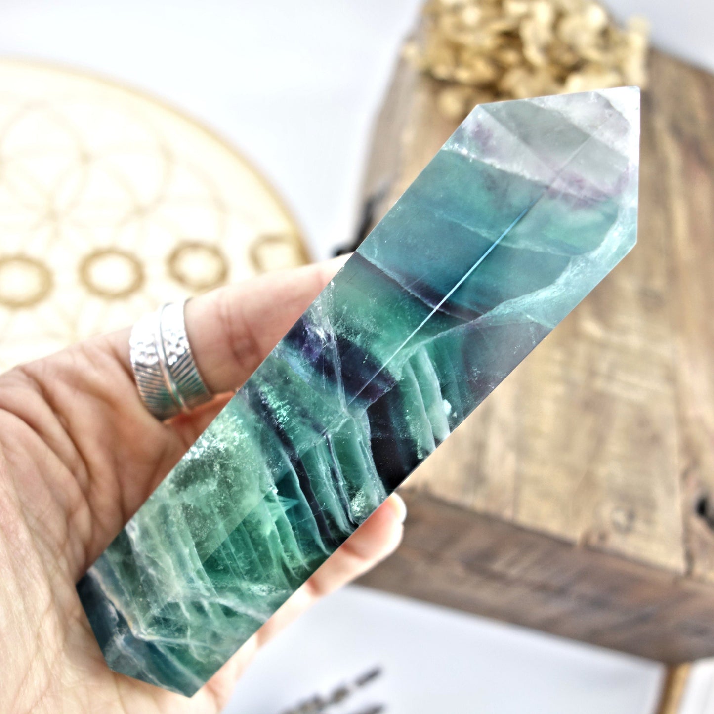  Brilliant Color Contrast Rainbow Fluorite Standing Display Tower