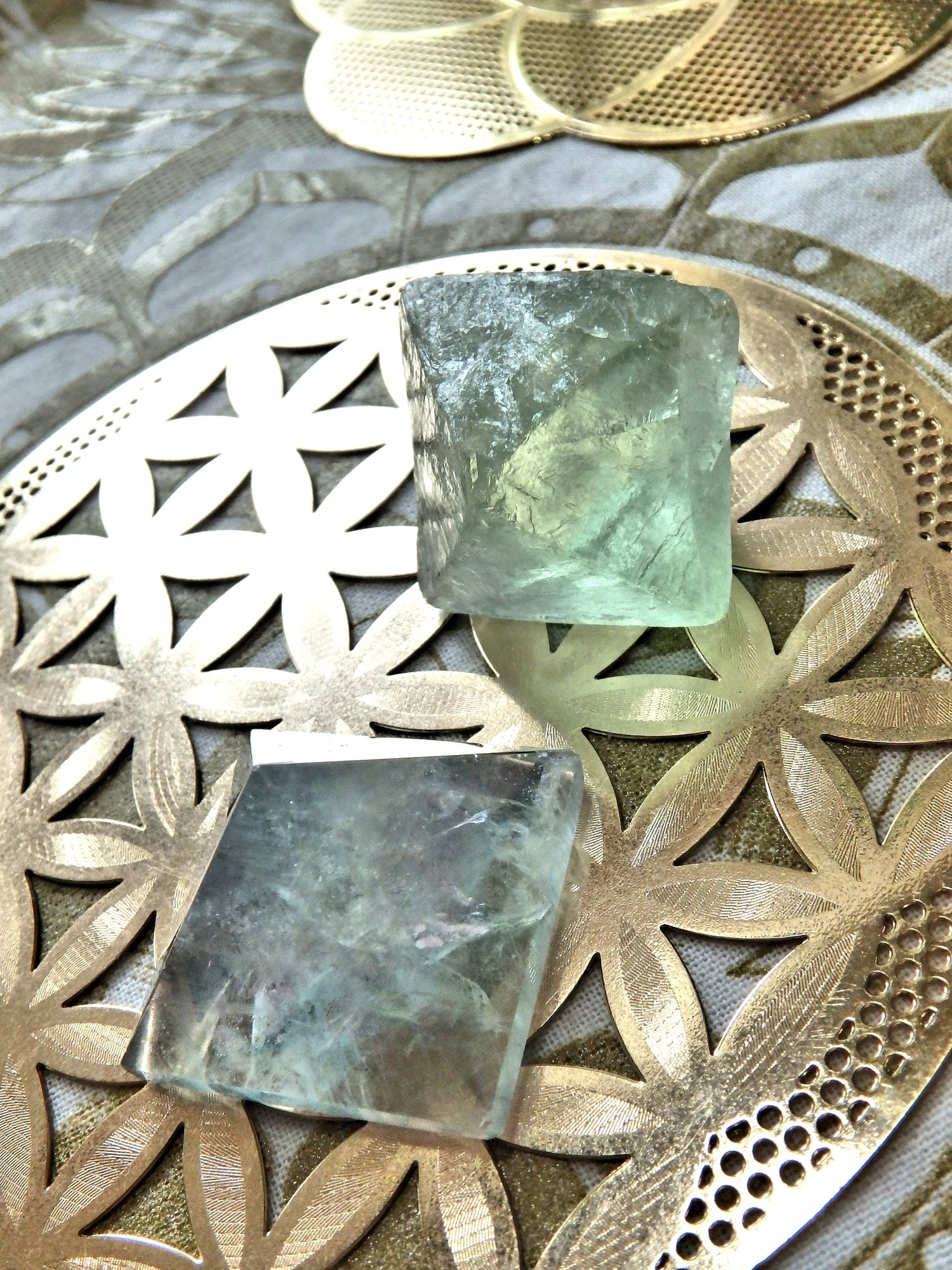Green Fluorite Set~Polished Pyramid Carving & Natural Octahedron Specimen - Earth Family Crystals