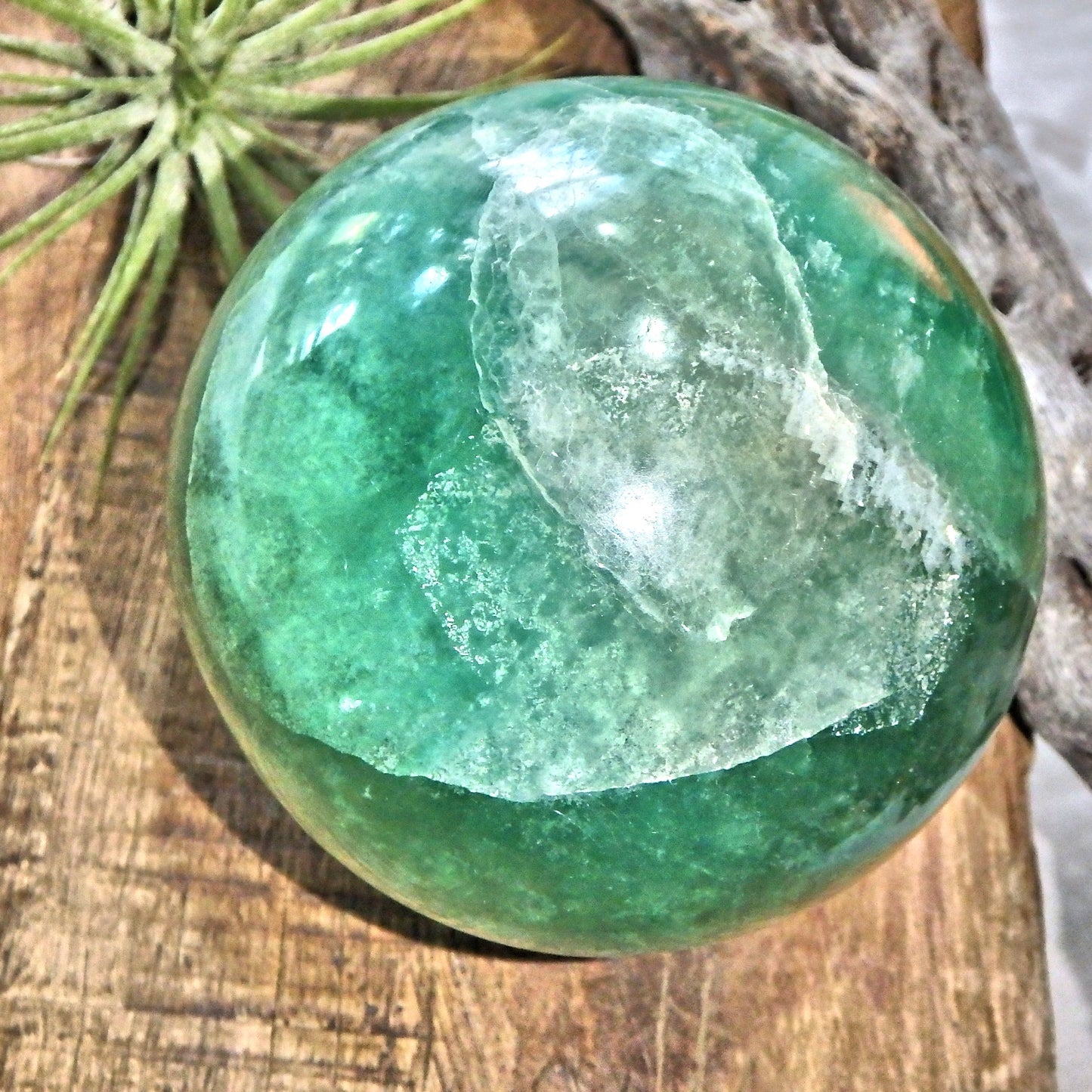 Large Vibrant Green Fluorite Gemstone Sphere Carving1 - Earth Family Crystals