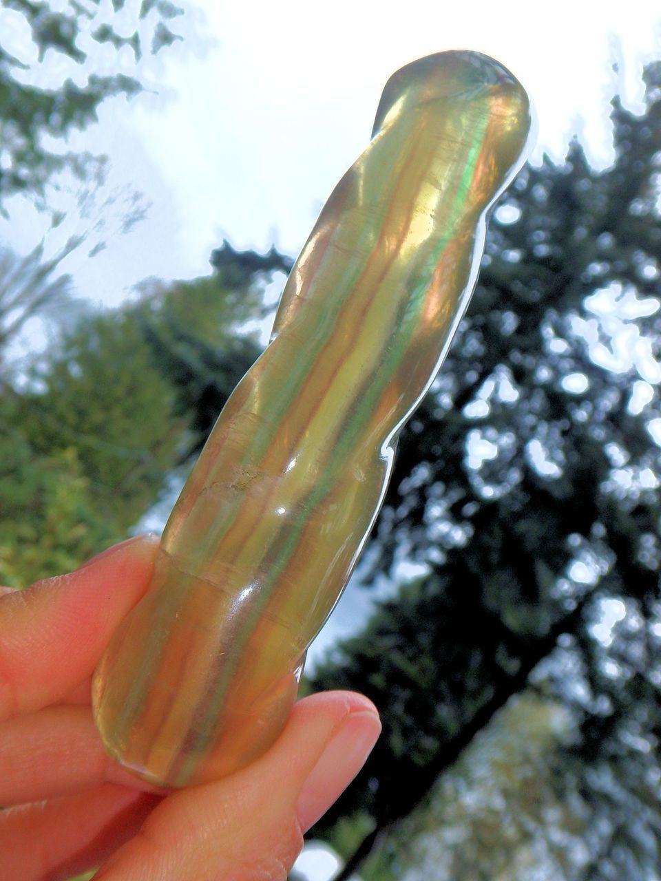 Delightful Rainbow Fluorite Twist Wand Carving