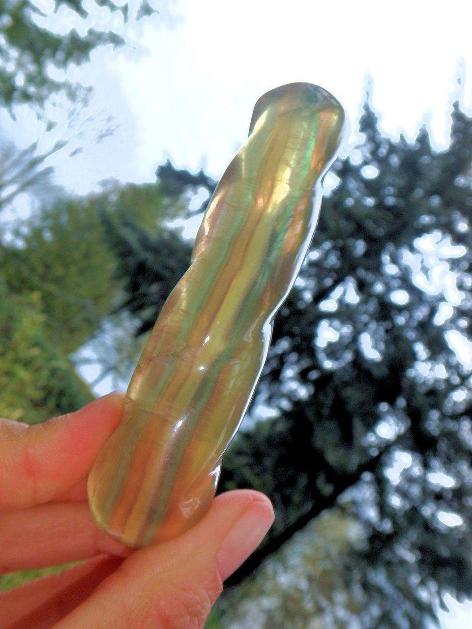  Delightful Rainbow Fluorite Twist Wand Carving