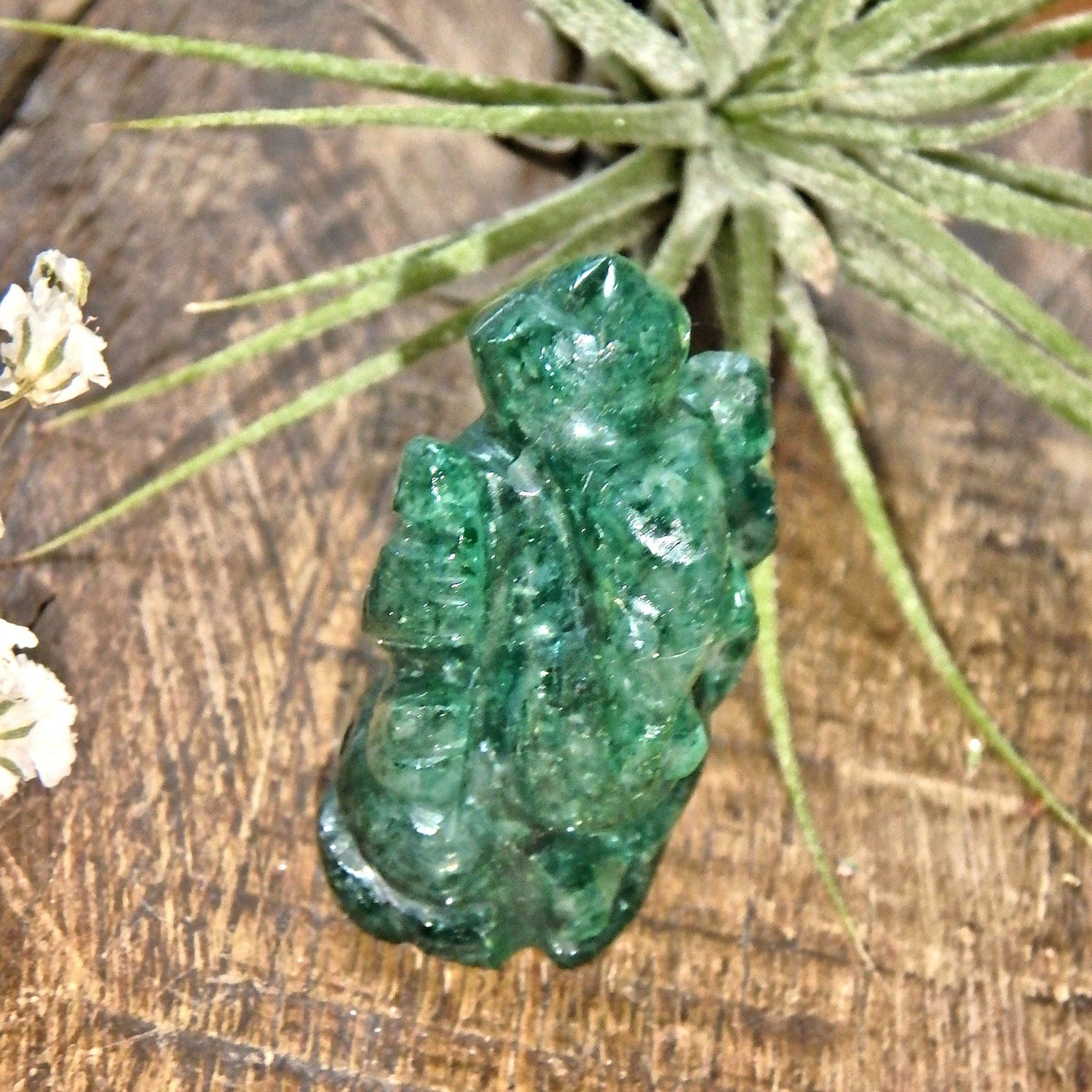  Deep Green Emerald Ganesha Dainty Carving- The Remover of Obstacles