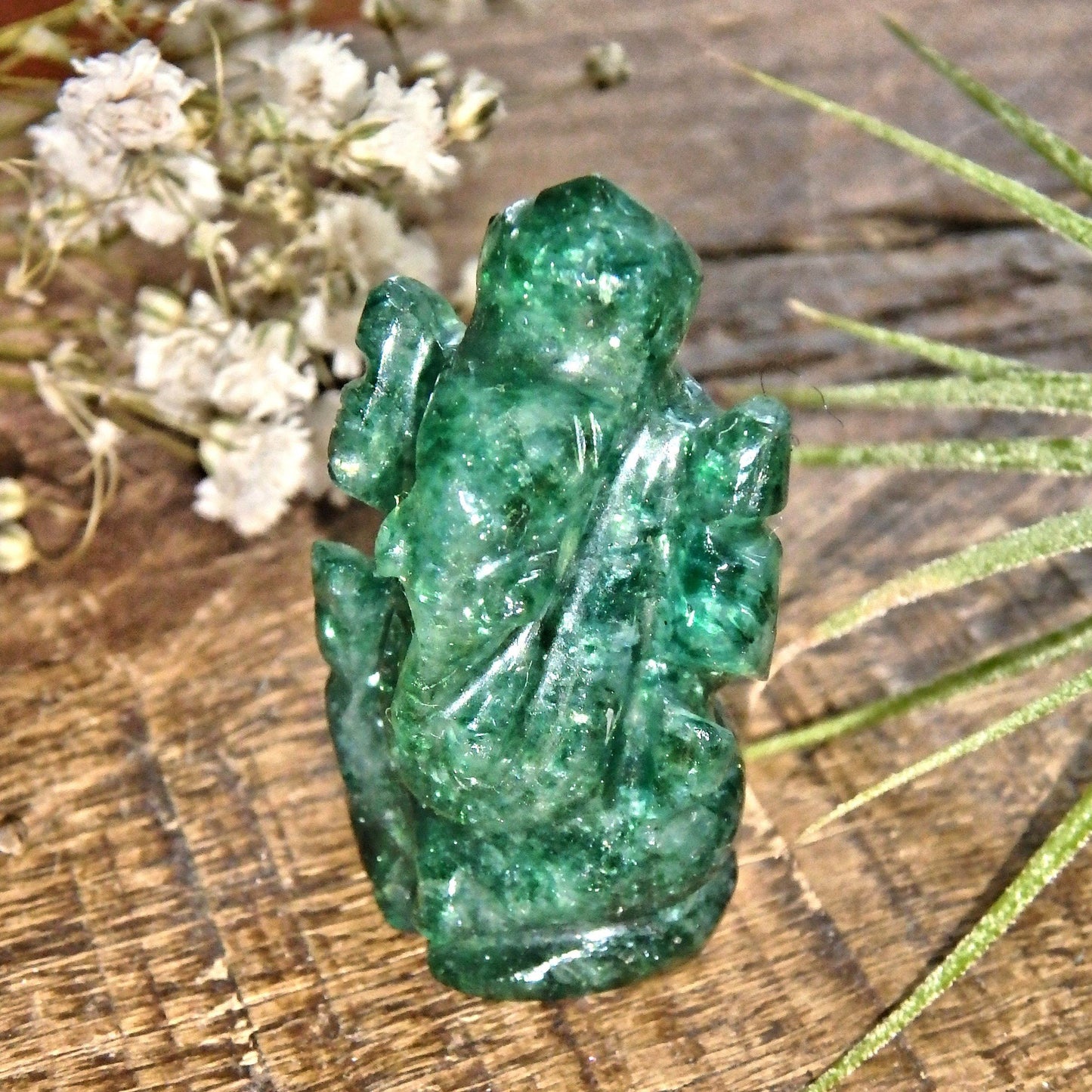  Deep Green Emerald Ganesha Dainty Carving- The Remover of Obstacles