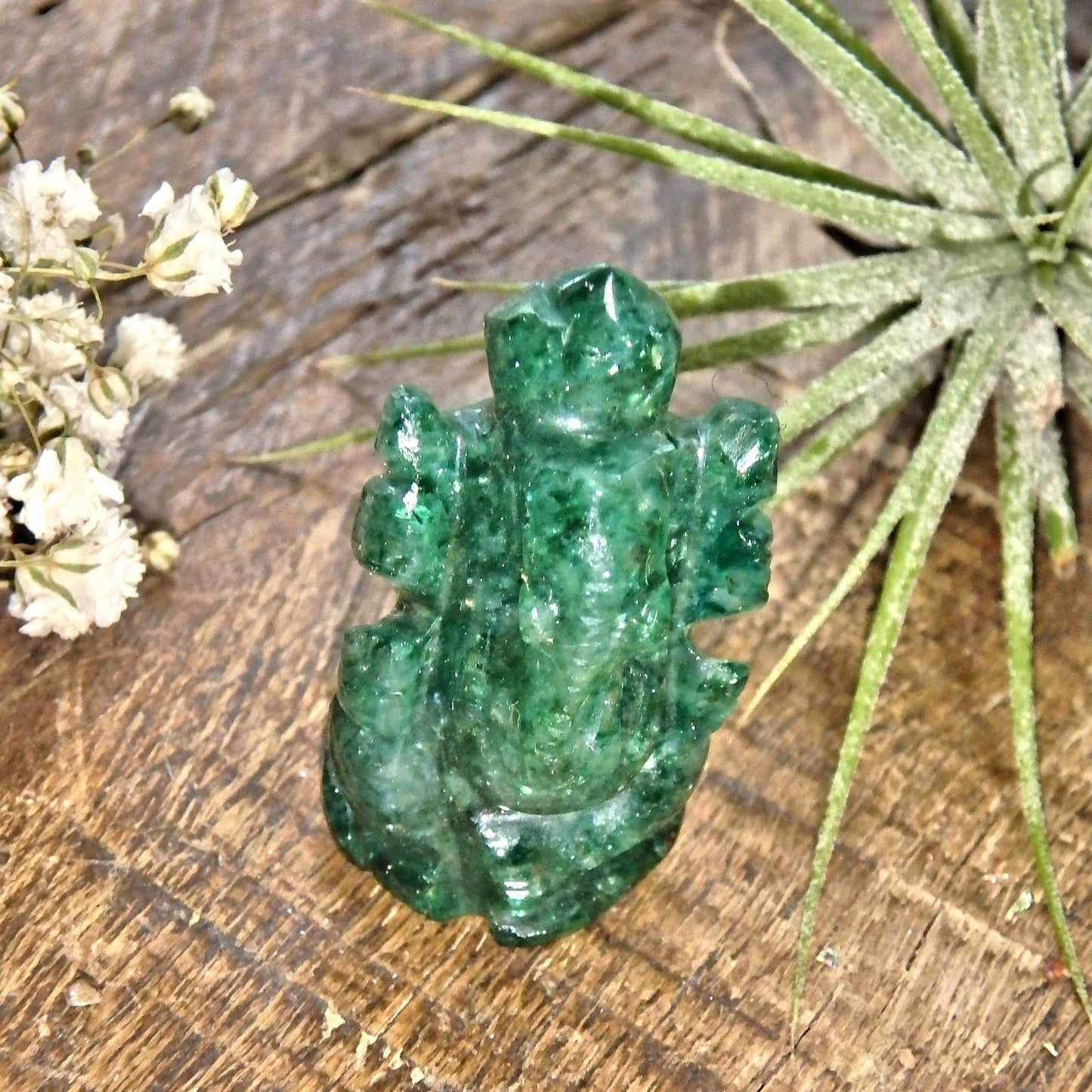  Deep Green Emerald Ganesha Dainty Carving- The Remover of Obstacles