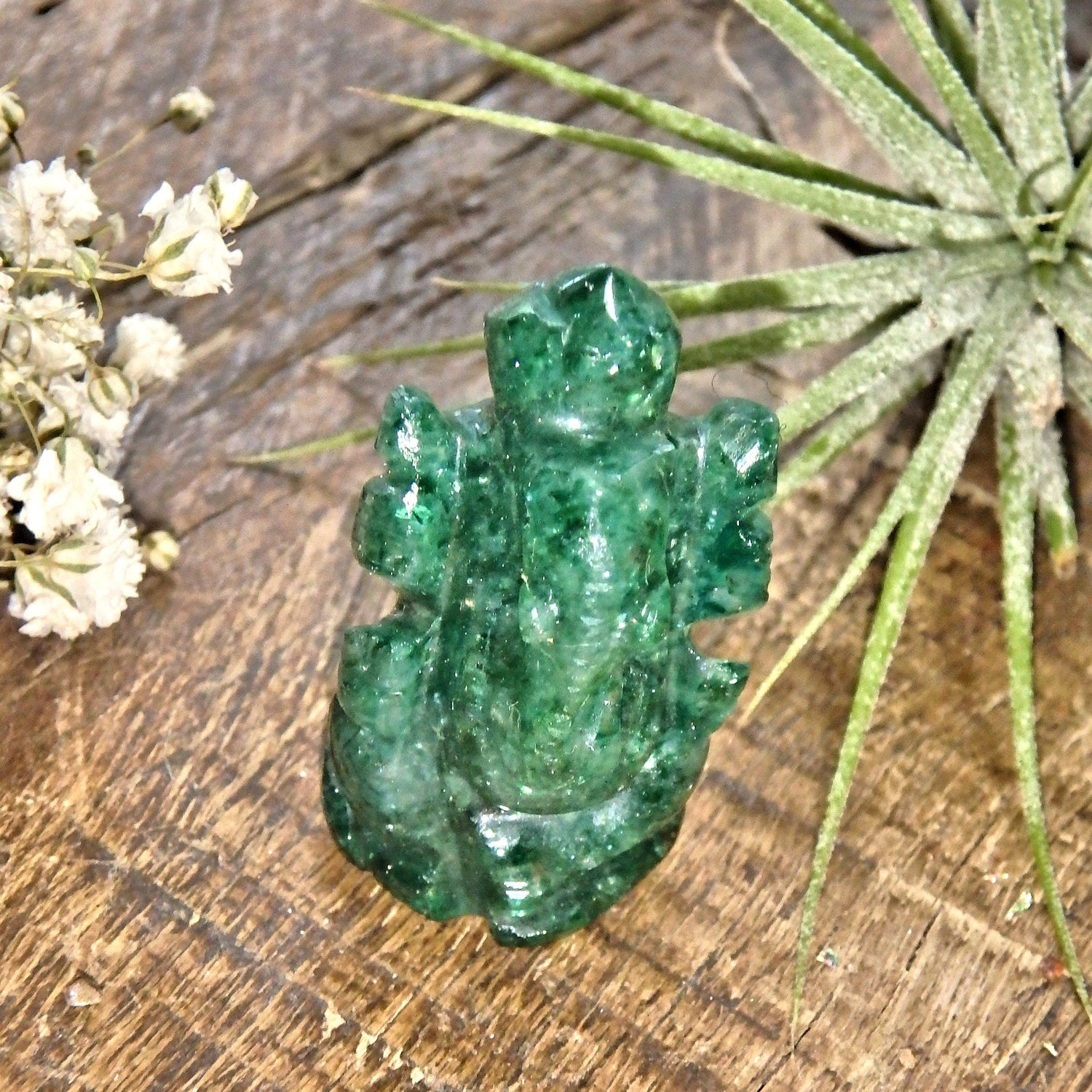 Deep Green Emerald Ganesha Dainty Carving- The Remover of Obstacles