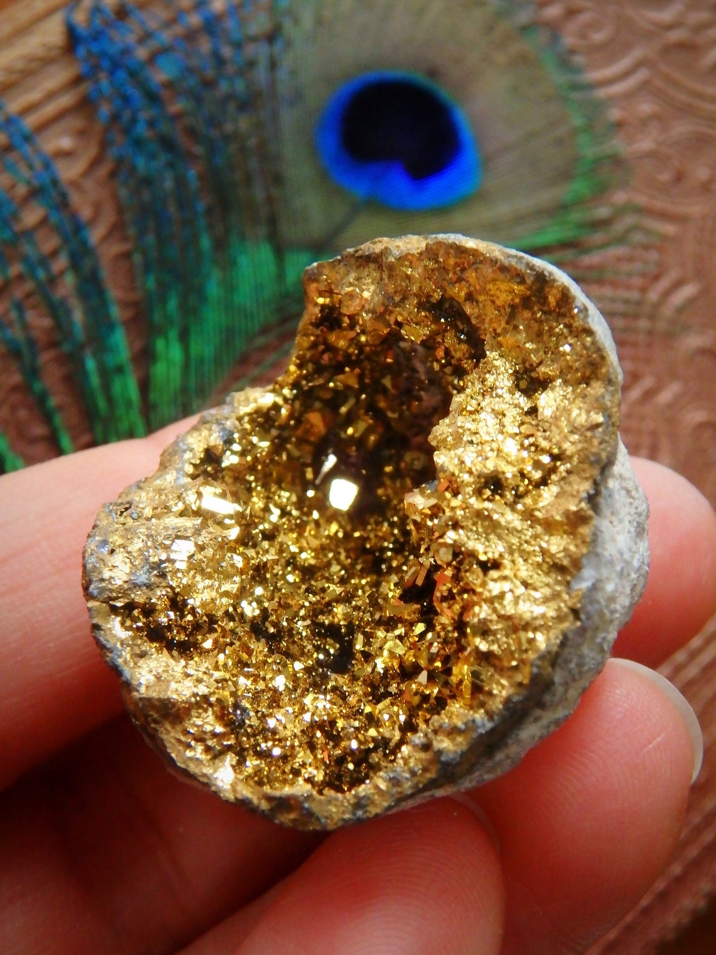 Incredible Sparkle~14k gold bonded Gold Aura Quartz Geode From Brazil 2 - Metiz Tier Price