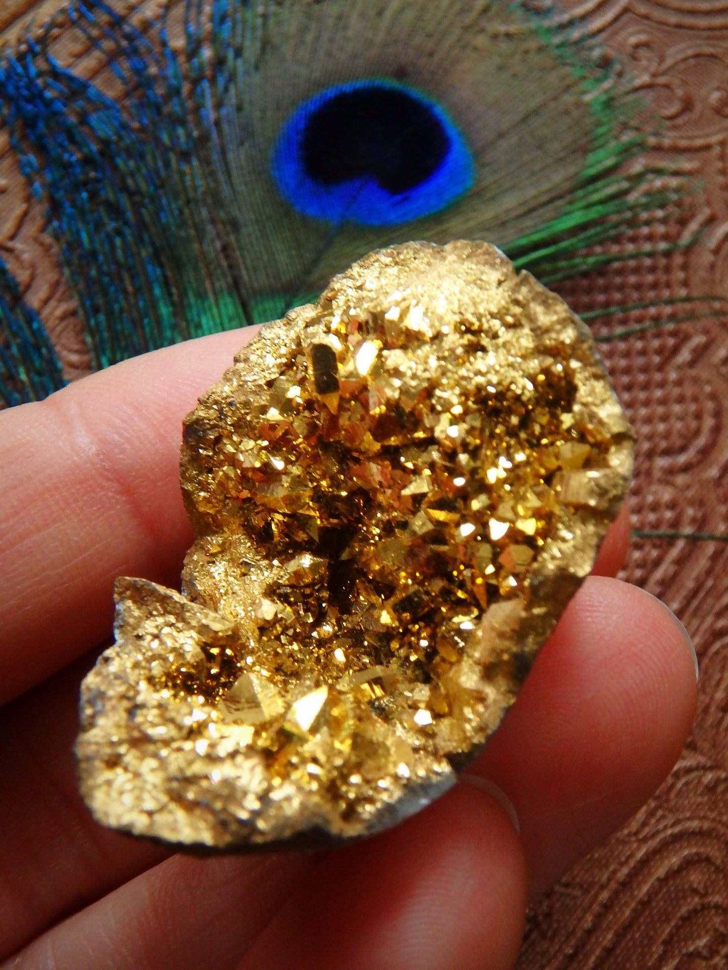 Incredible Sparkle~14k gold bonded Gold Aura Quartz Geode From Brazil 6 - Metiz Tier Price