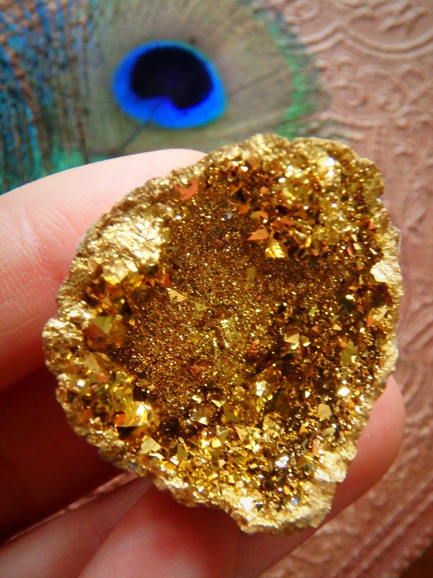 Incredible Sparkle~14k gold bonded Gold Aura Quartz Geode From Brazil 5 - Metiz Tier Price