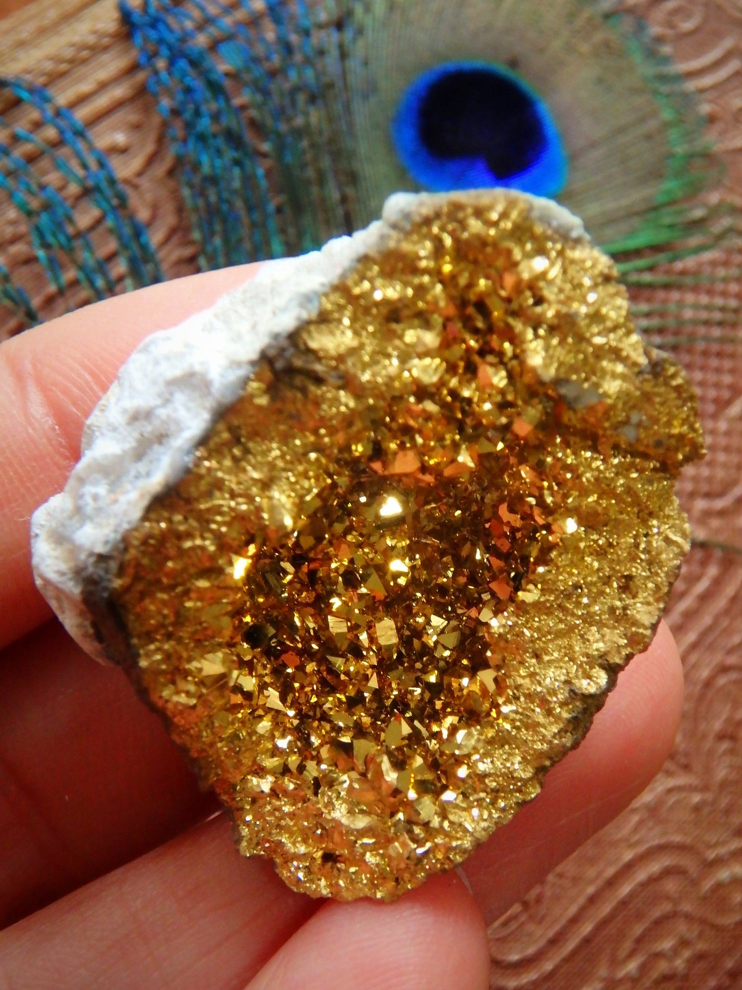 Incredible Sparkle~14k gold bonded Gold Aura Quartz Geode From Brazil 3 - Metiz Tier Price