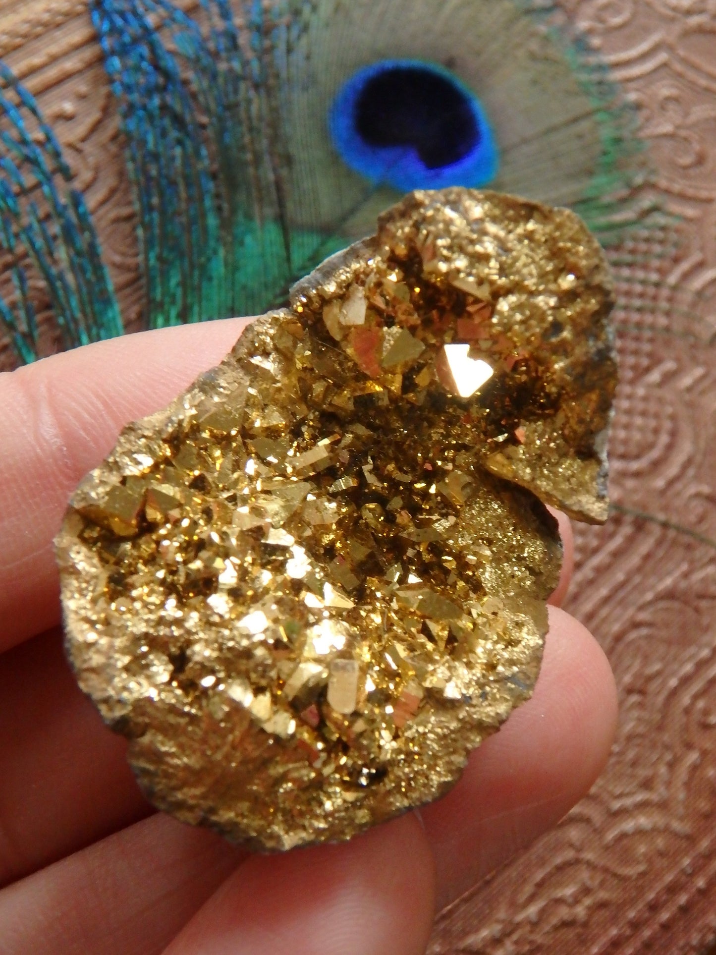 Incredible Sparkle~14k gold bonded Gold Aura Quartz Geode From Brazil 6 - Metiz Tier Price