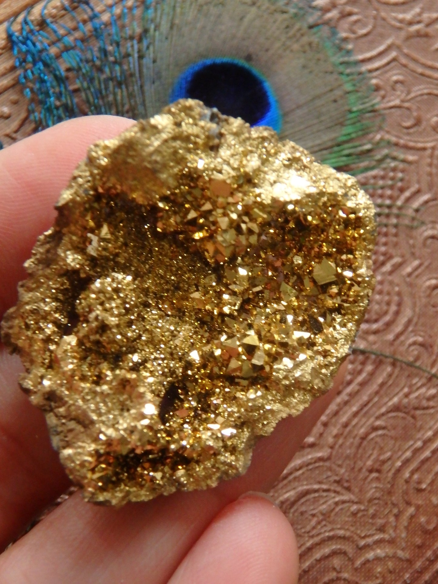 Incredible Sparkle~14k gold bonded Gold Aura Quartz Geode From Brazil 4 - Metiz Tier Price