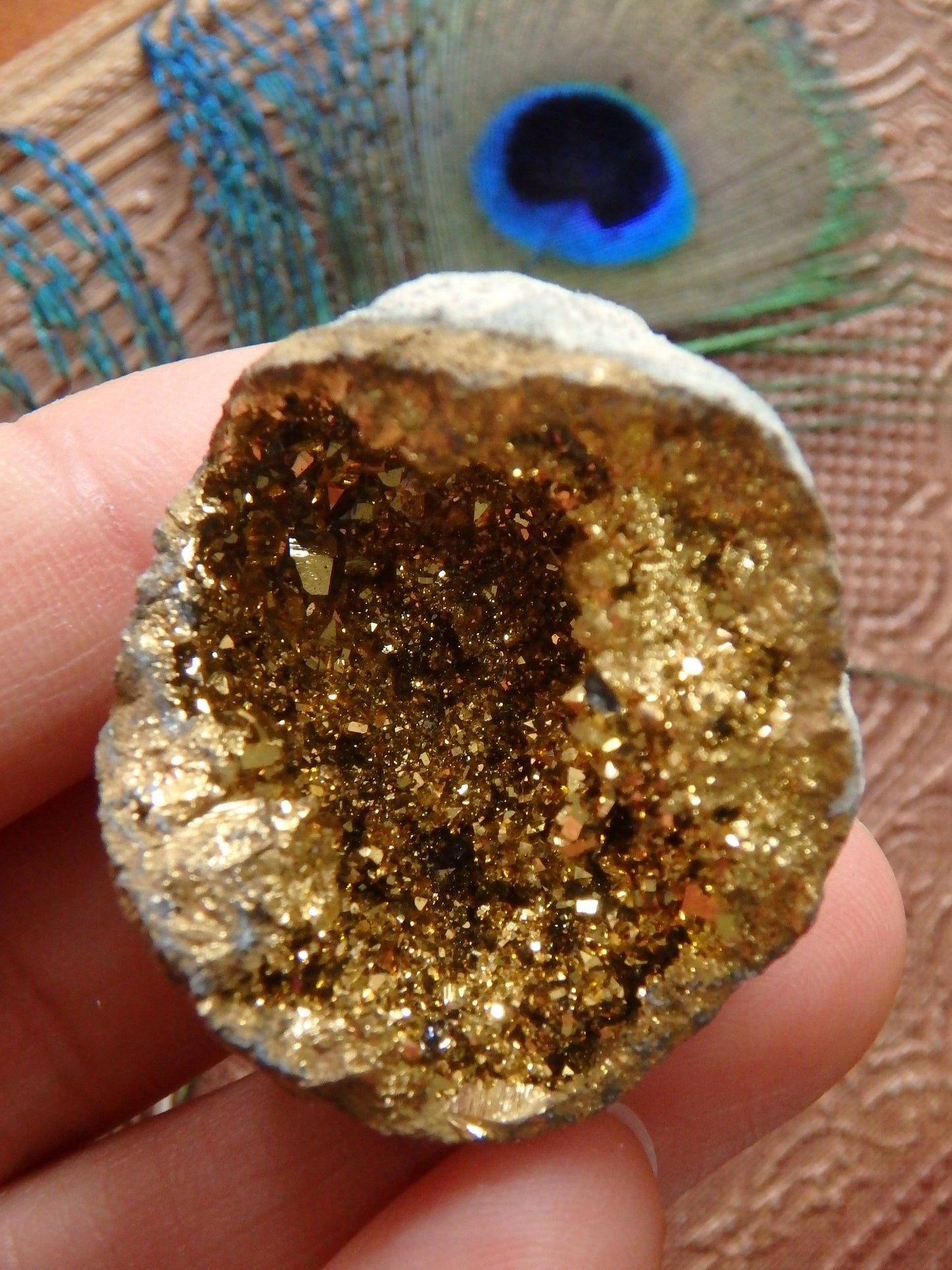 Incredible Sparkle~14k gold bonded Gold Aura Quartz Geode From Brazil 2 - Metiz Tier Price