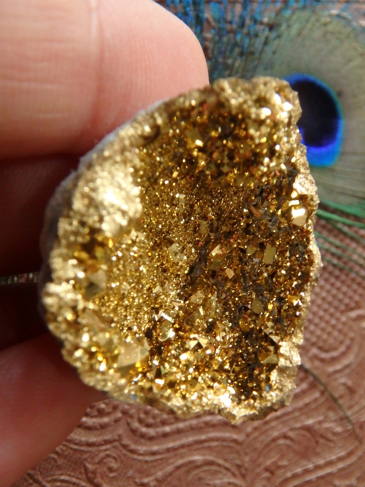 Incredible Sparkle~14k gold bonded Gold Aura Quartz Geode From Brazil 5 - Metiz Tier Price
