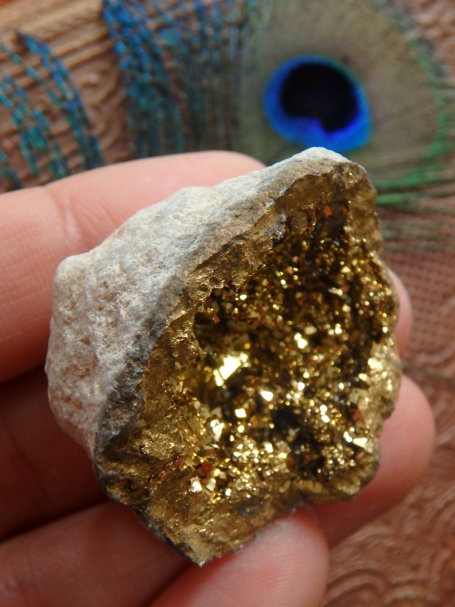 Incredible Sparkle~14k gold bonded Gold Aura Quartz Geode From Brazil 1 - Metiz Tier Price